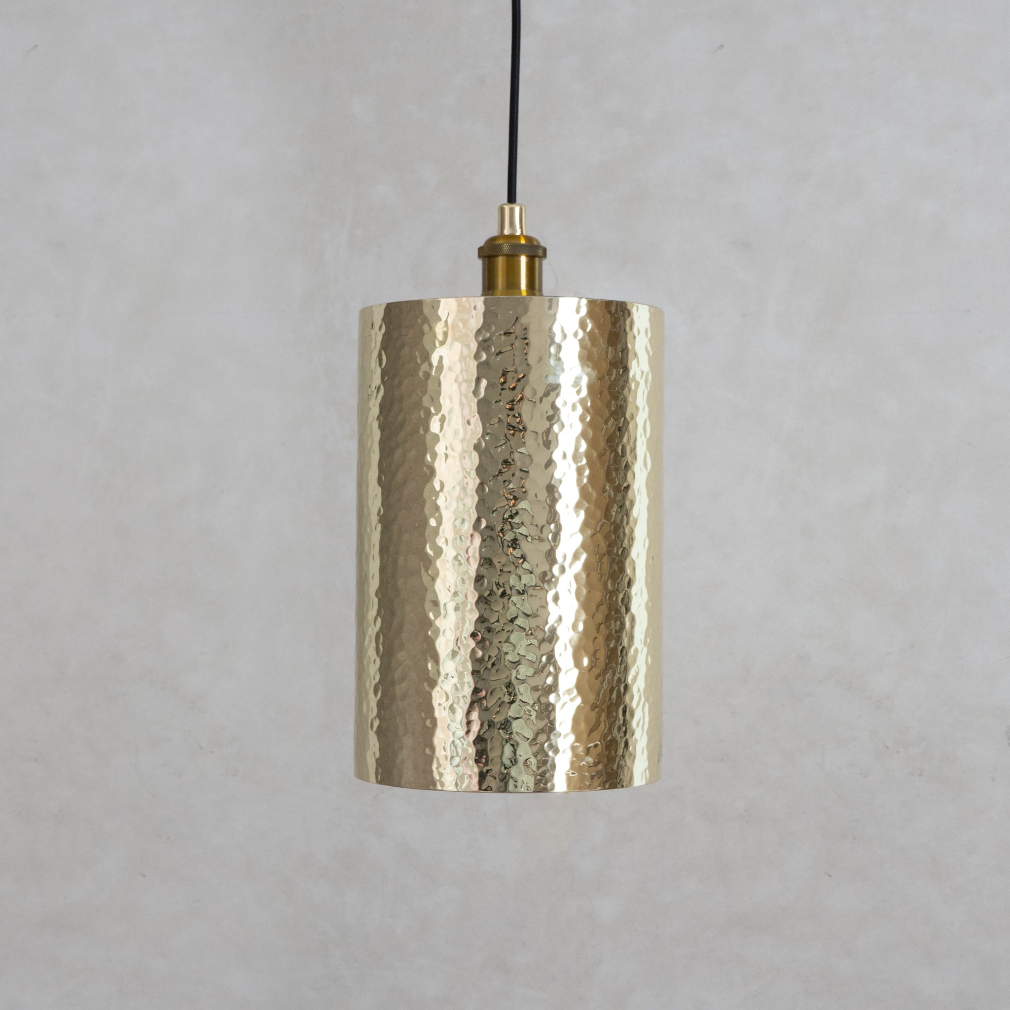 Handcrafted Hammered Brass Cylinder Pendant Light | Modern Tube Lamp - Insideast