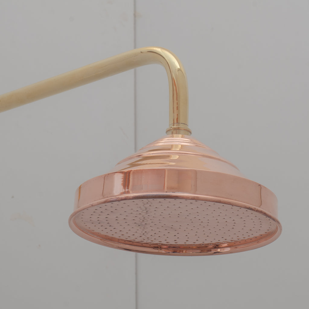 Unlacquered Solid Copper Rain Shower Head, Large Round Handcrafted Vintage Showerhead, Works Outdoor