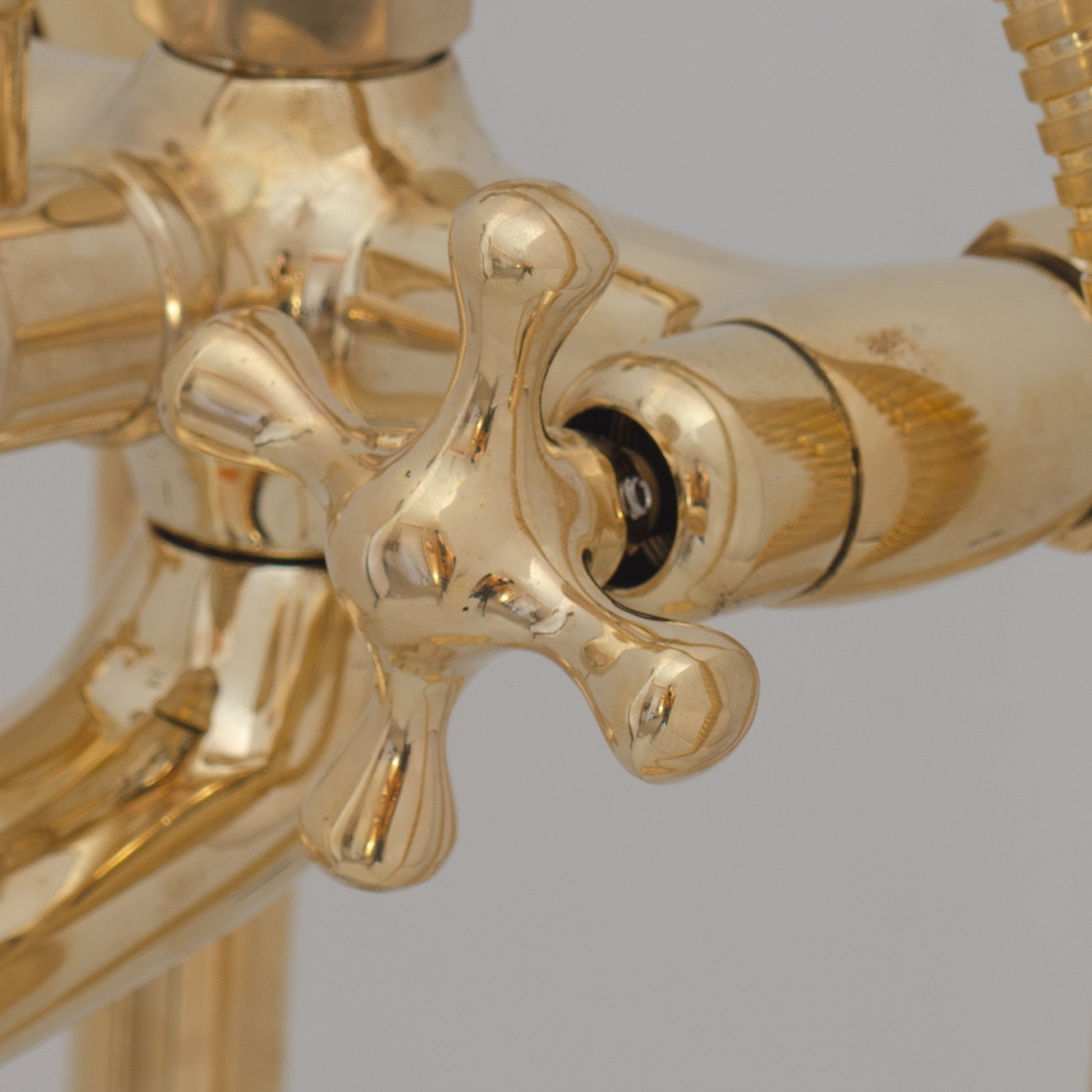 Unlacquered Brass Freestanding Tub Filler, Solid Brass Tub Faucet With Handheld, Floor Mount Bathtub Faucet
