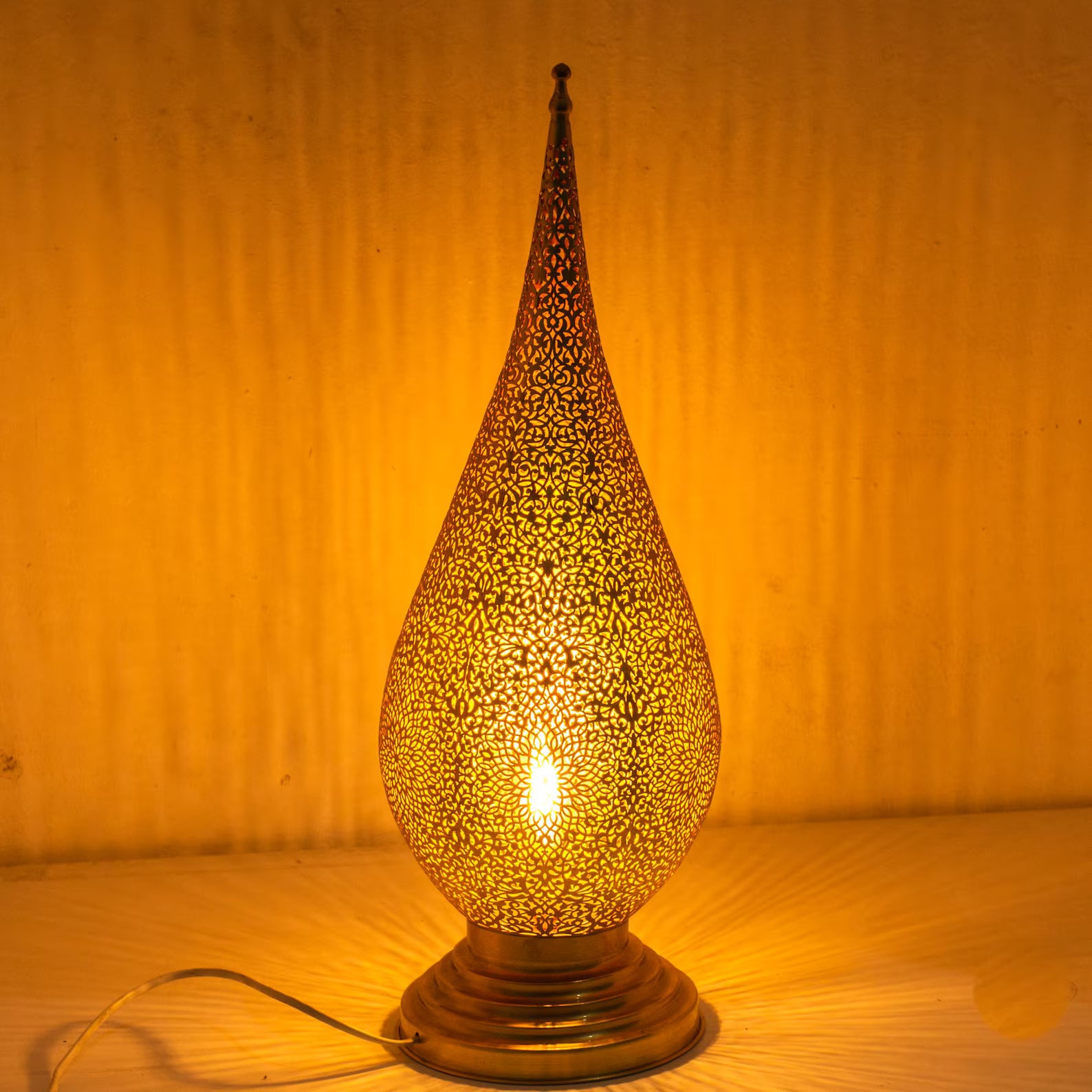 Unlacquered Brass Table Light, Perforated Base Light, Pierced Table Lighting