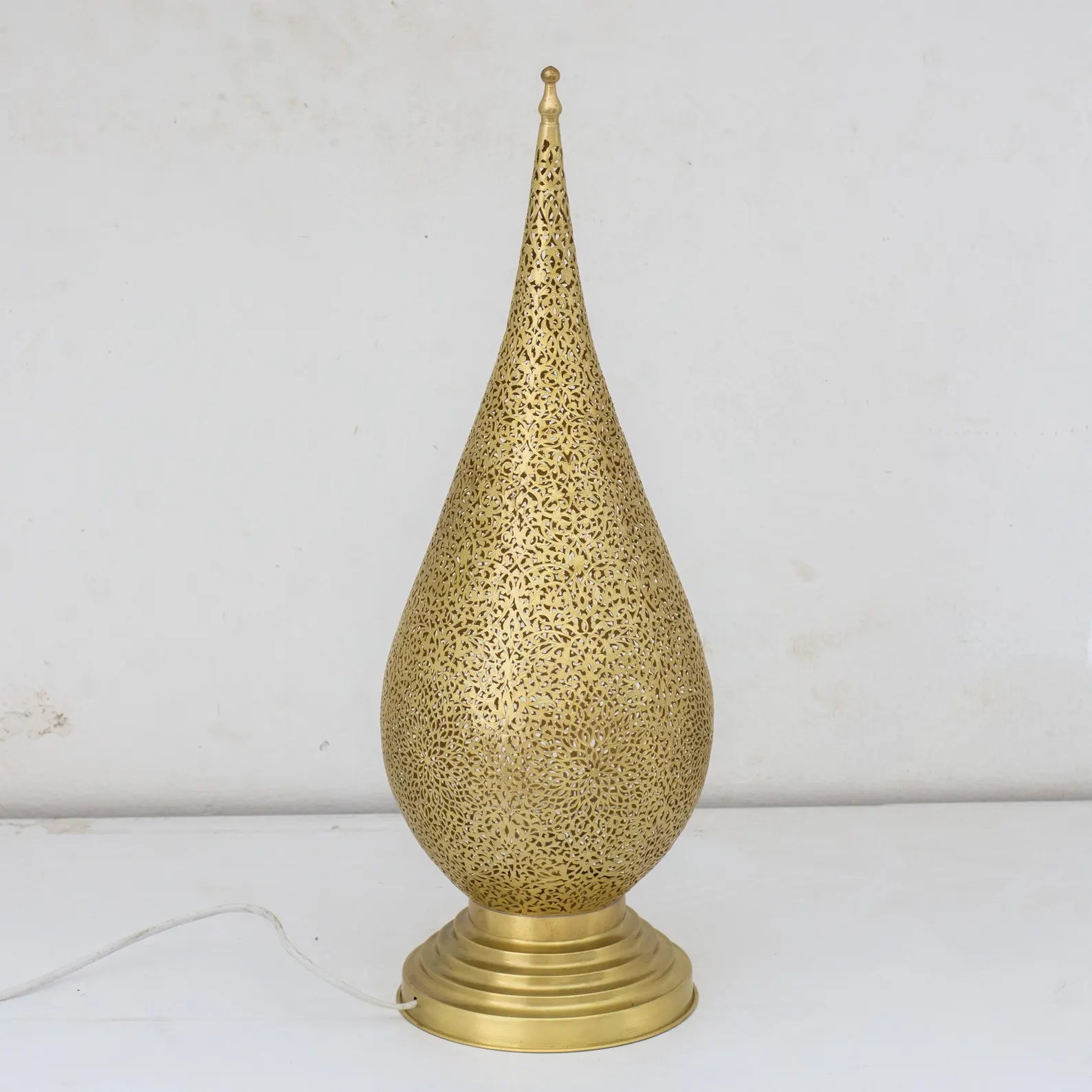 Unlacquered Brass Table Light, Perforated Base Light, Pierced Table Lighting
