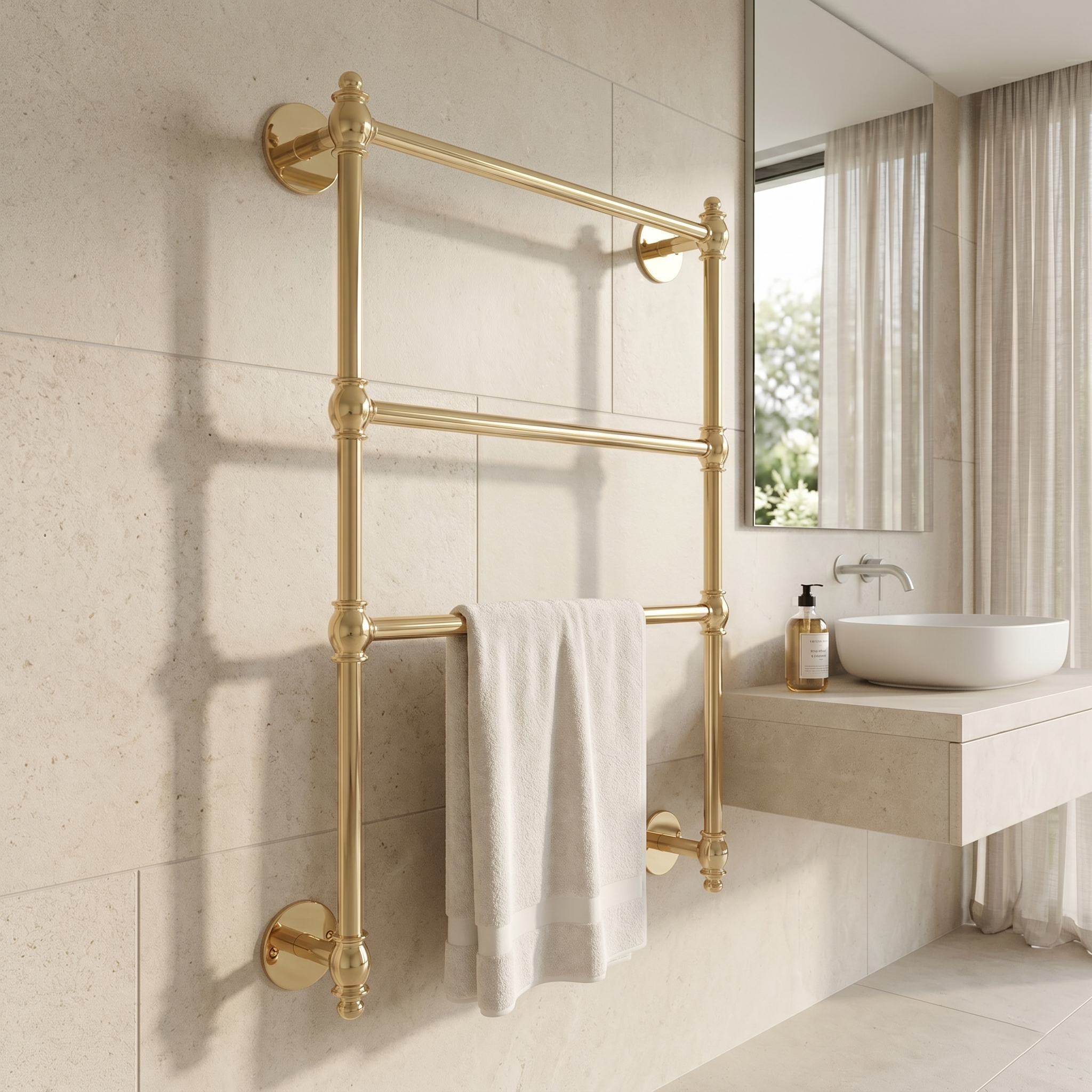 Polished Brass Traditional Towel Rack | Luxury Wall-Mounted Towel Holder
