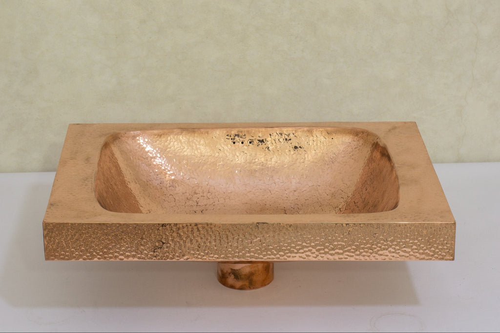 Customizable Raised Profile Bathroom Copper Sink, Hammered Copper Rectangular Sink, Vanity Sink Copper