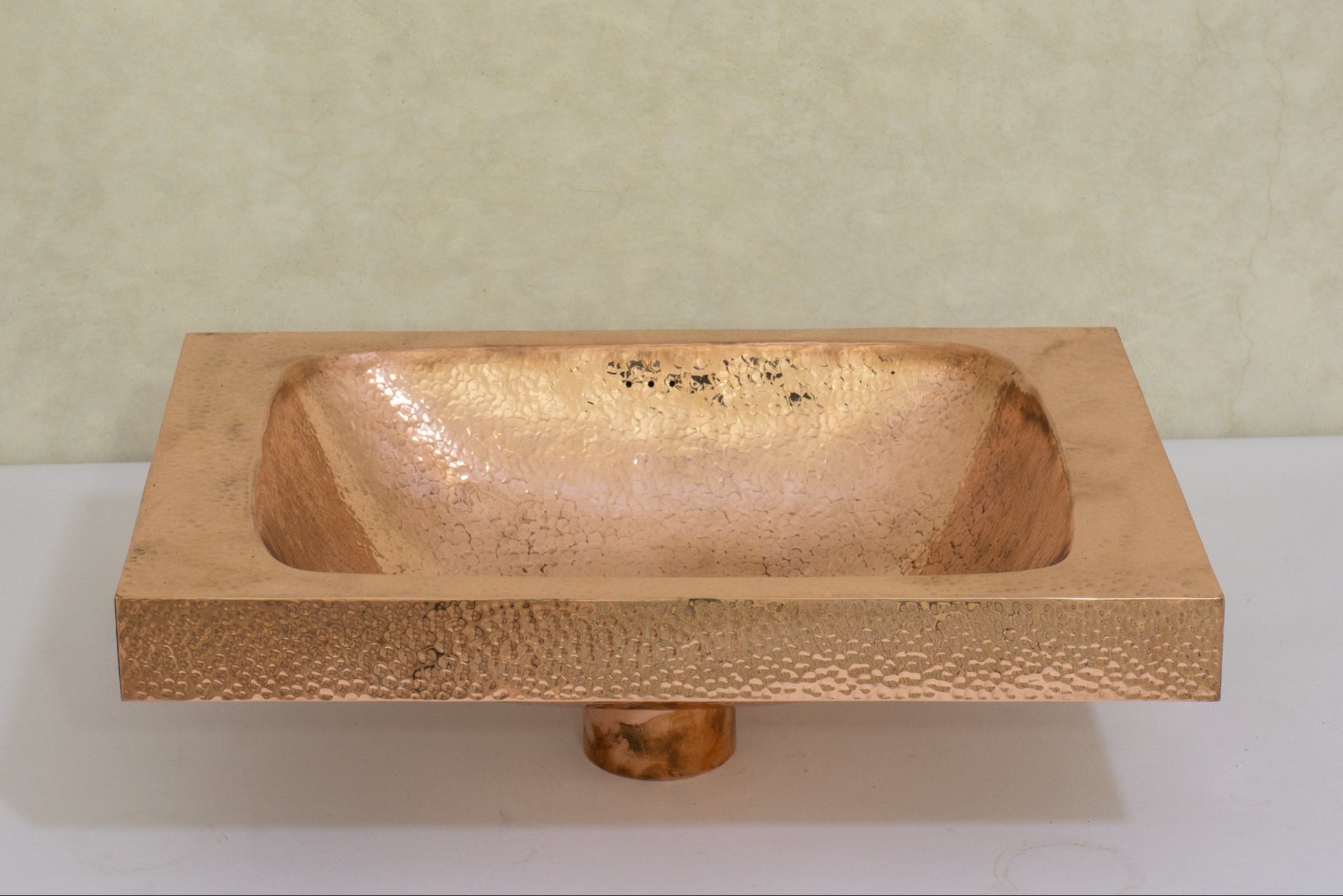 Customizable Raised Profile Bathroom Copper Sink, Hammered Copper Rectangular Sink, Vanity Sink Copper