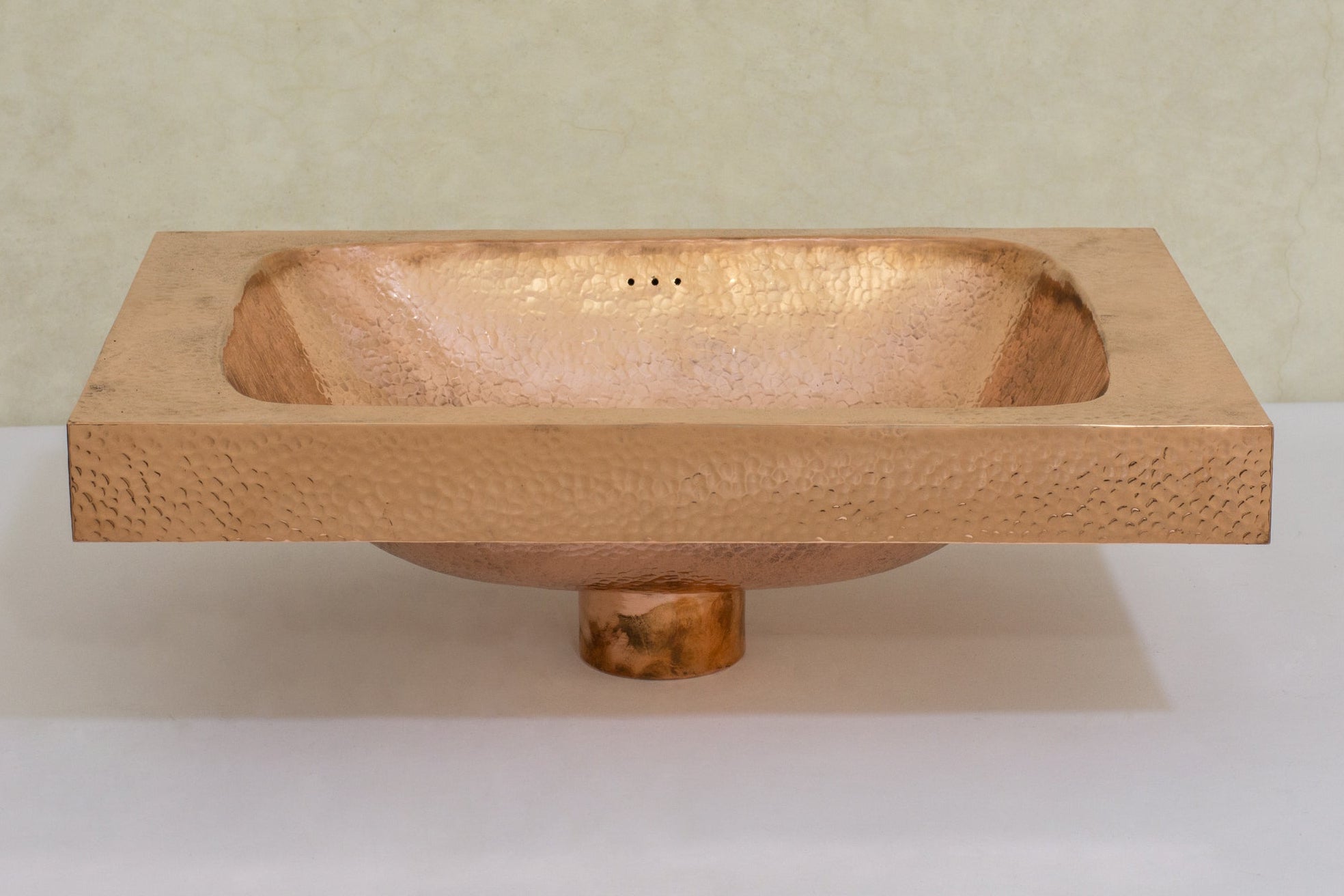 Customizable Raised Profile Bathroom Copper Sink, Hammered Copper Rectangular Sink, Vanity Sink Copper