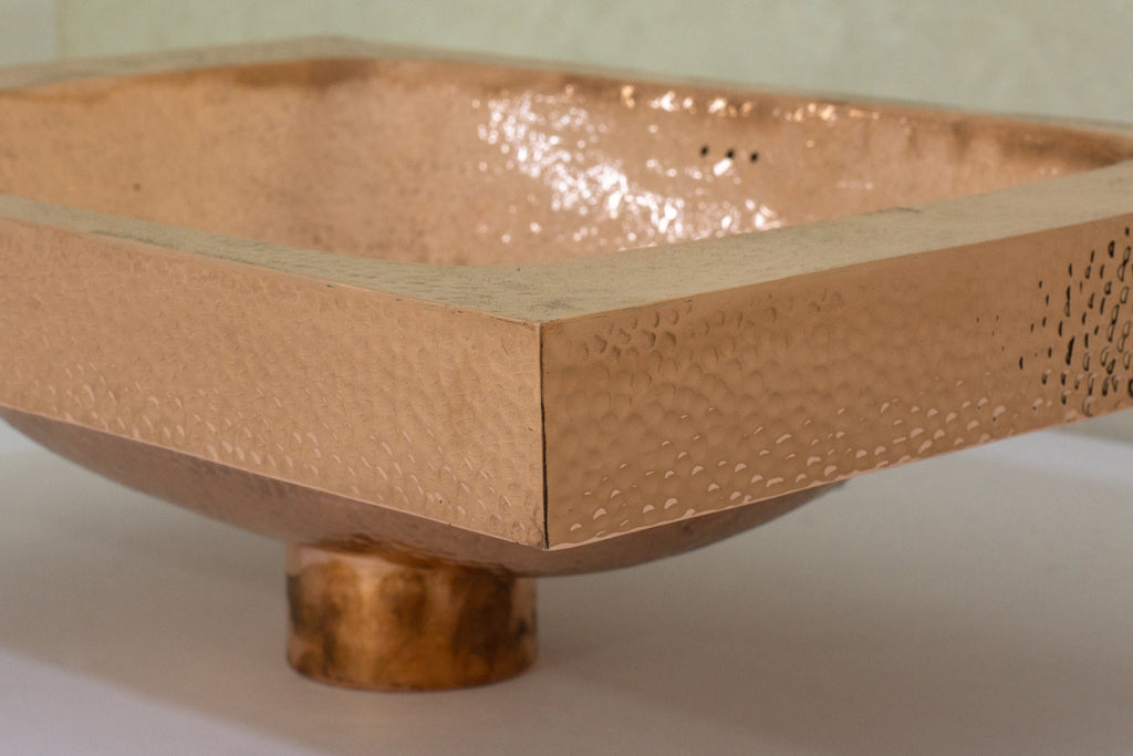 Customizable Raised Profile Bathroom Copper Sink, Hammered Copper Rectangular Sink, Vanity Sink Copper