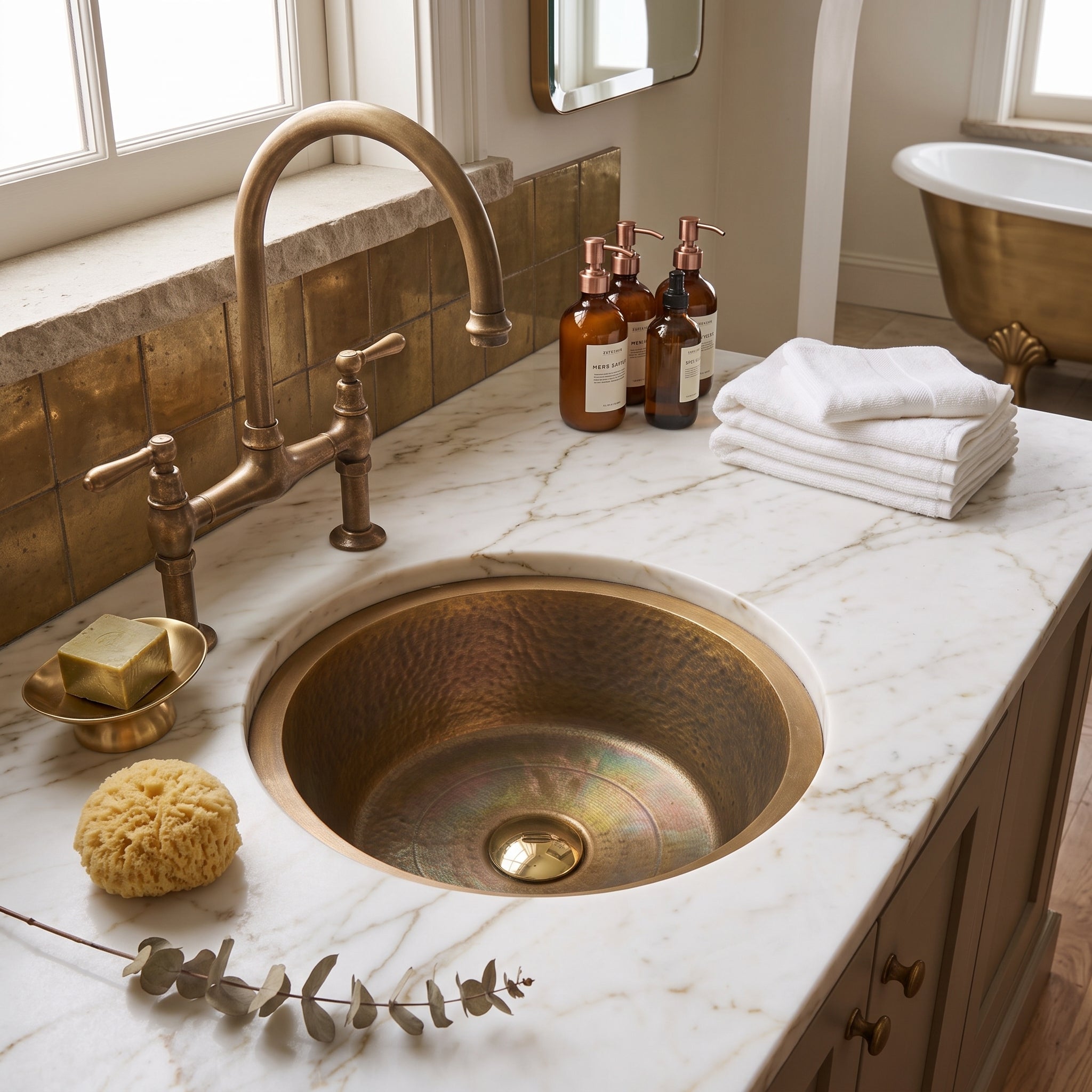 Raw Brass Undermount Sink, Brass Round Prep Sink, Hammered Kitchen Bar Sink