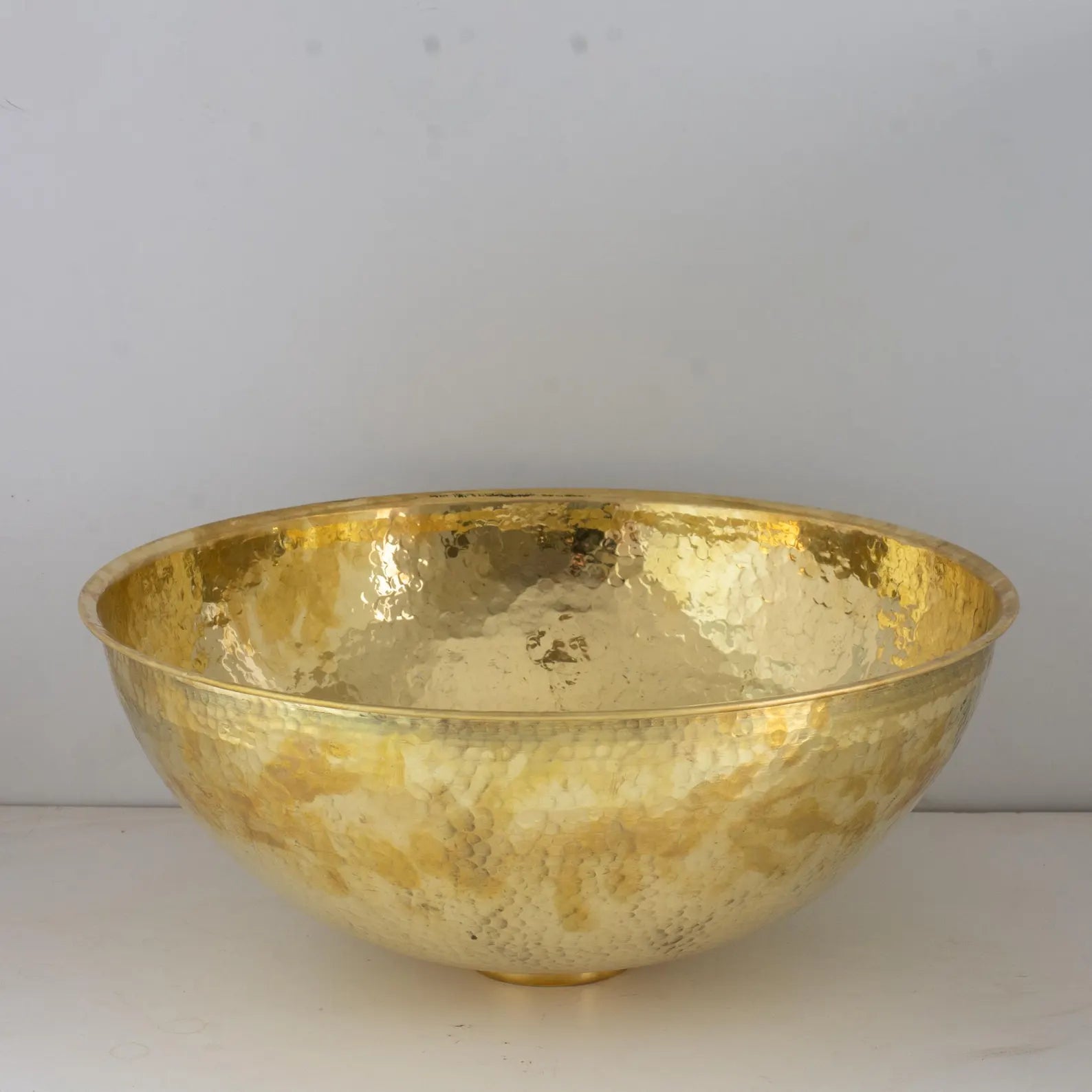 Hammered Unlacquered Brass Round Vanity Basin Sink, Bathroom Top Mount Bowl Sink