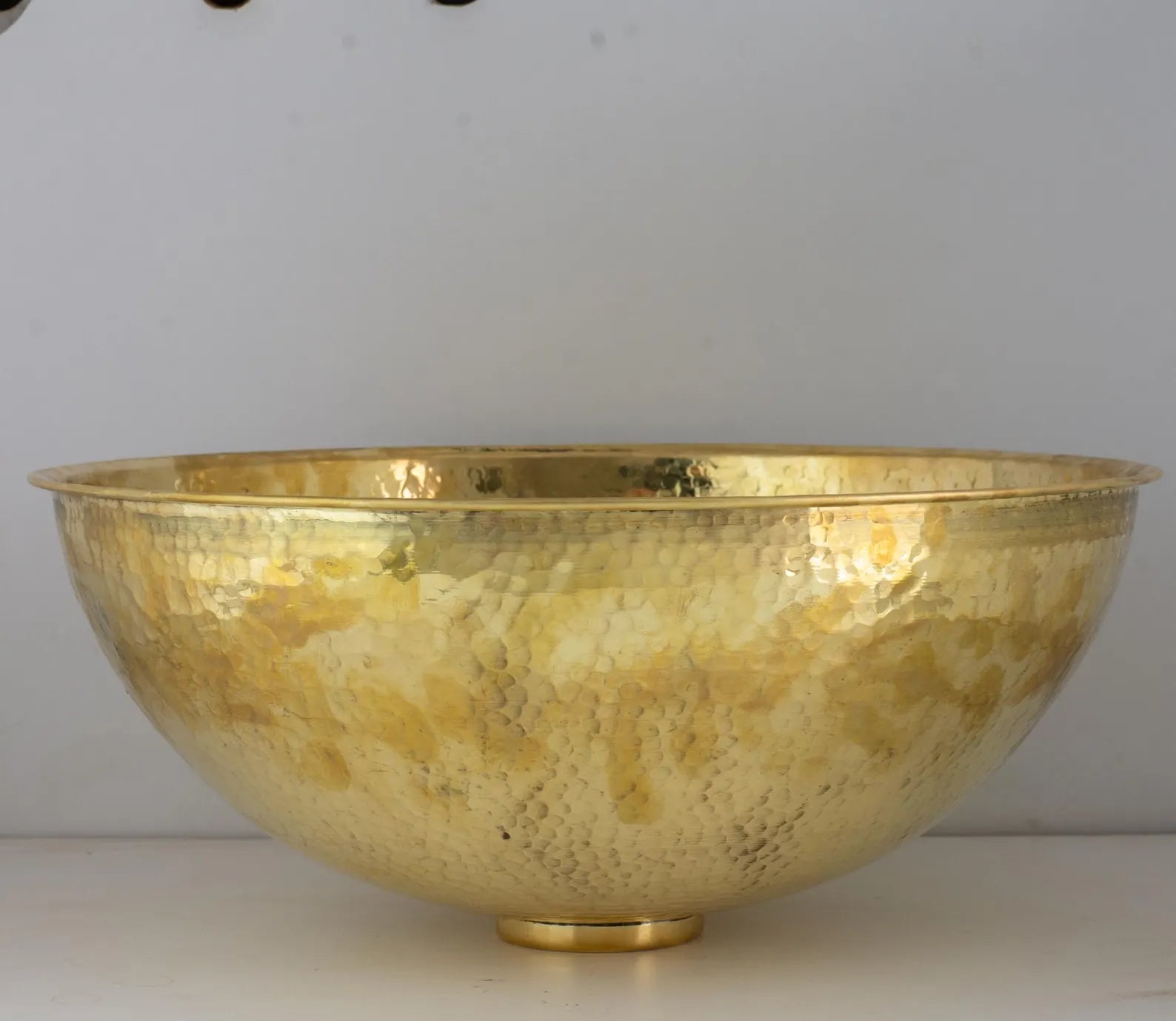 Hammered Unlacquered Brass Round Vanity Basin Sink, Bathroom Top Mount Bowl Sink