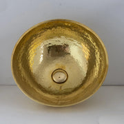 Hammered Unlacquered Brass Round Vanity Basin Sink, Bathroom Top Mount Bowl Sink