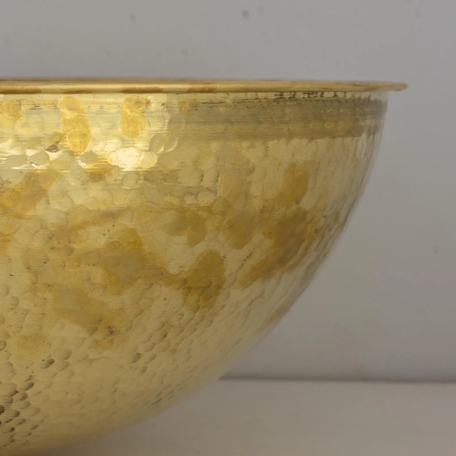 Hammered Unlacquered Brass Round Vanity Basin Sink, Bathroom Top Mount Bowl Sink
