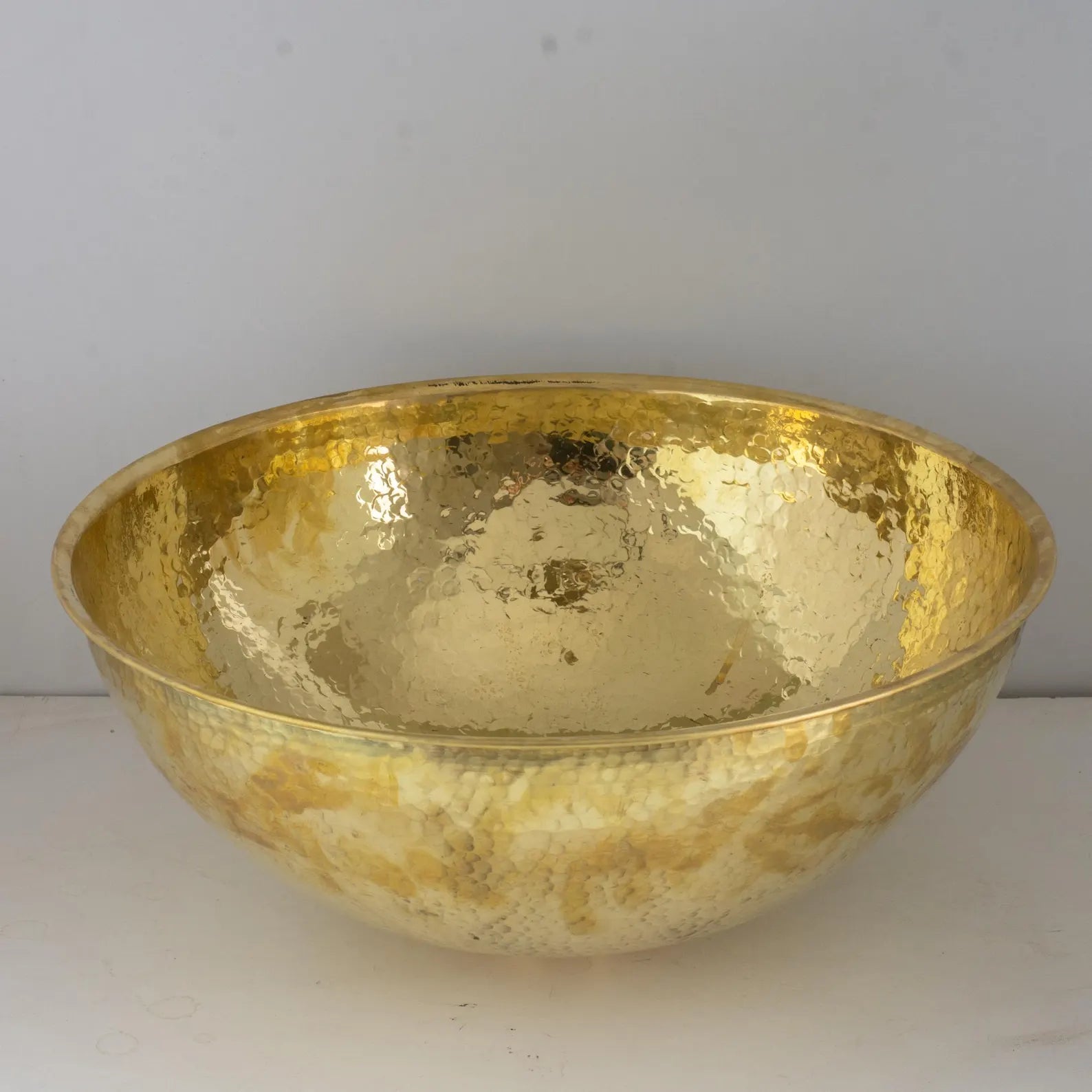 Hammered Unlacquered Brass Round Vanity Basin Sink, Bathroom Top Mount Bowl Sink