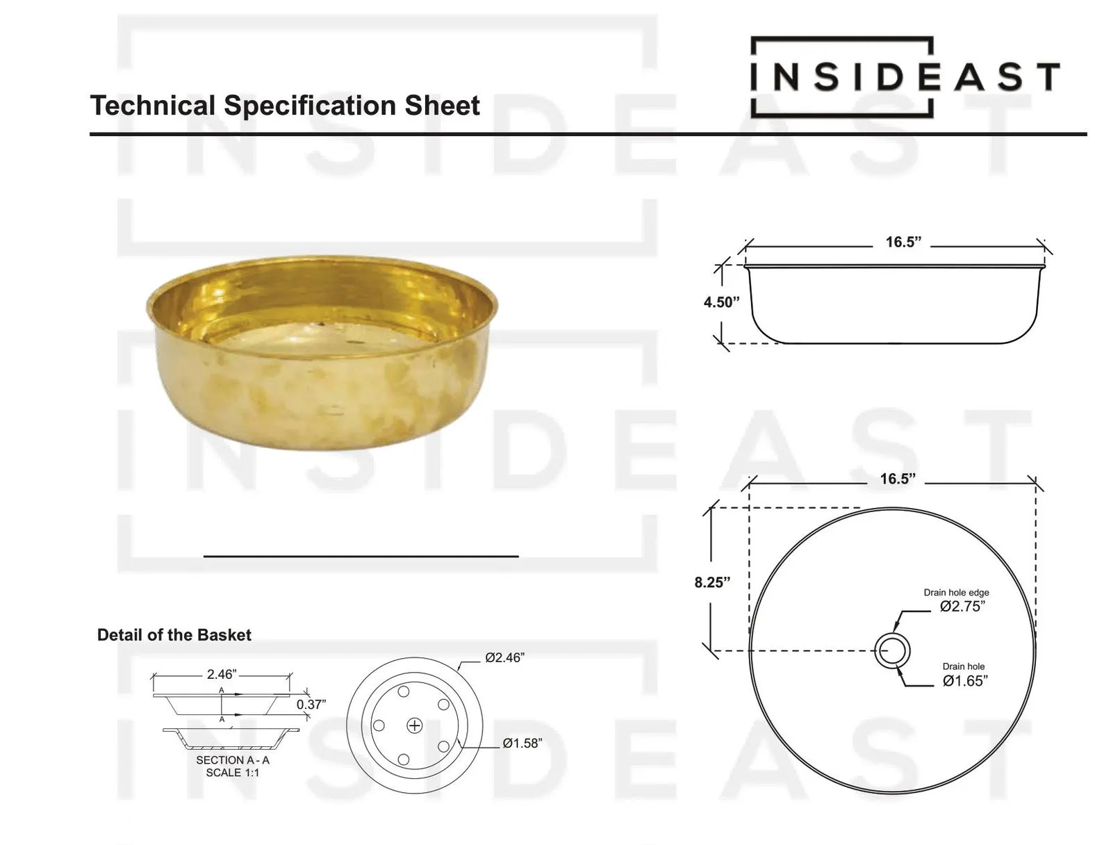 Unlacquered Brass Bathroom Round Vessel Sink | Countertop Basin