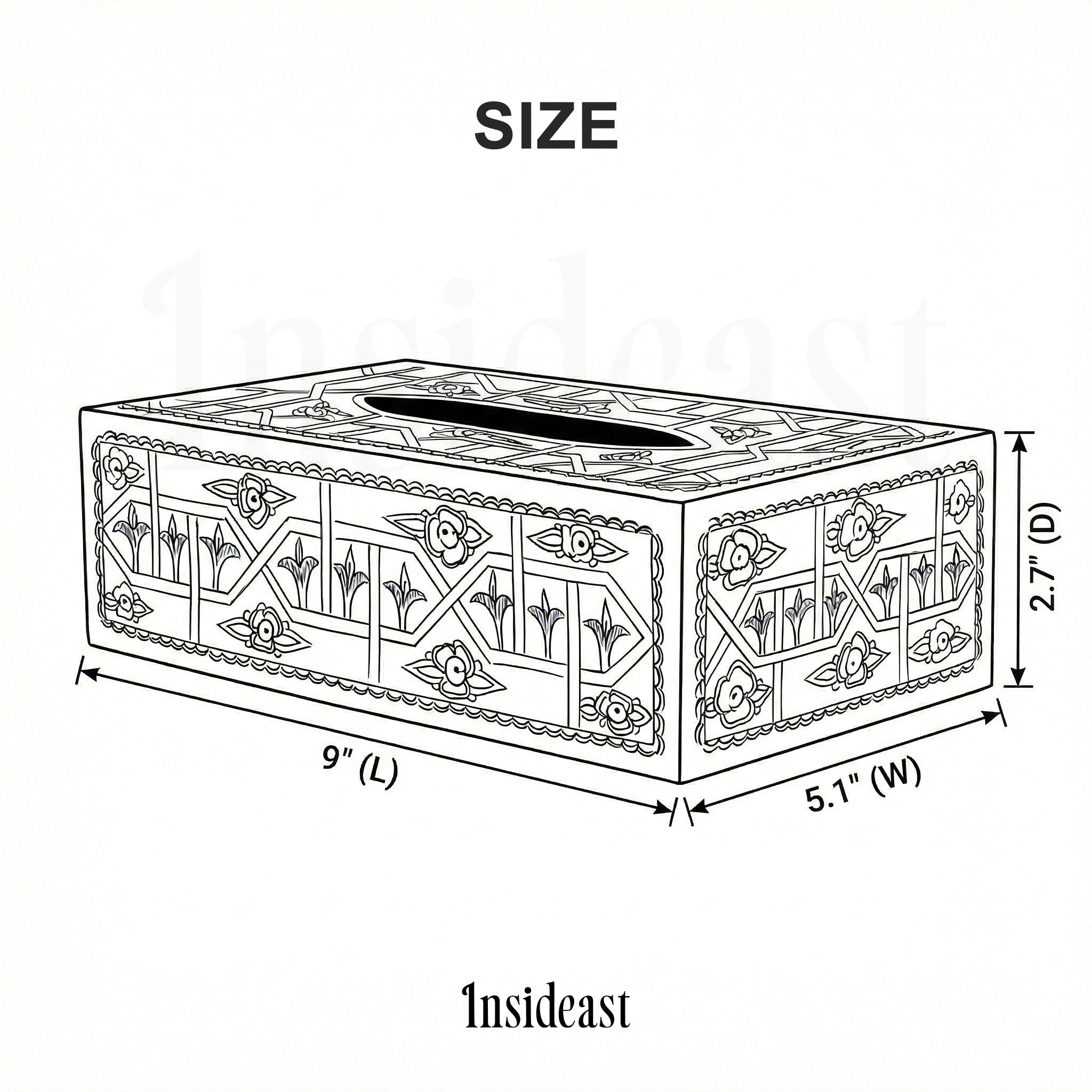 Engraved Solid Brass Rectangular Tissue Box Cover