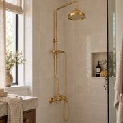 Solid Brass Exposed Shower System With Rainfall Head, Sliding Hand Shower and Cross Handles