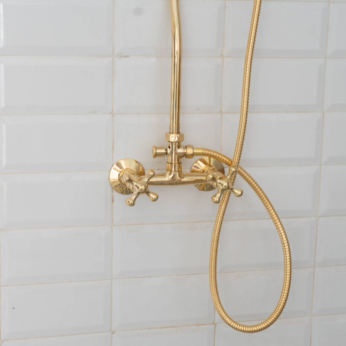 Solid Brass Exposed Shower System With Rainfall Head, Sliding Hand Shower and Cross Handles