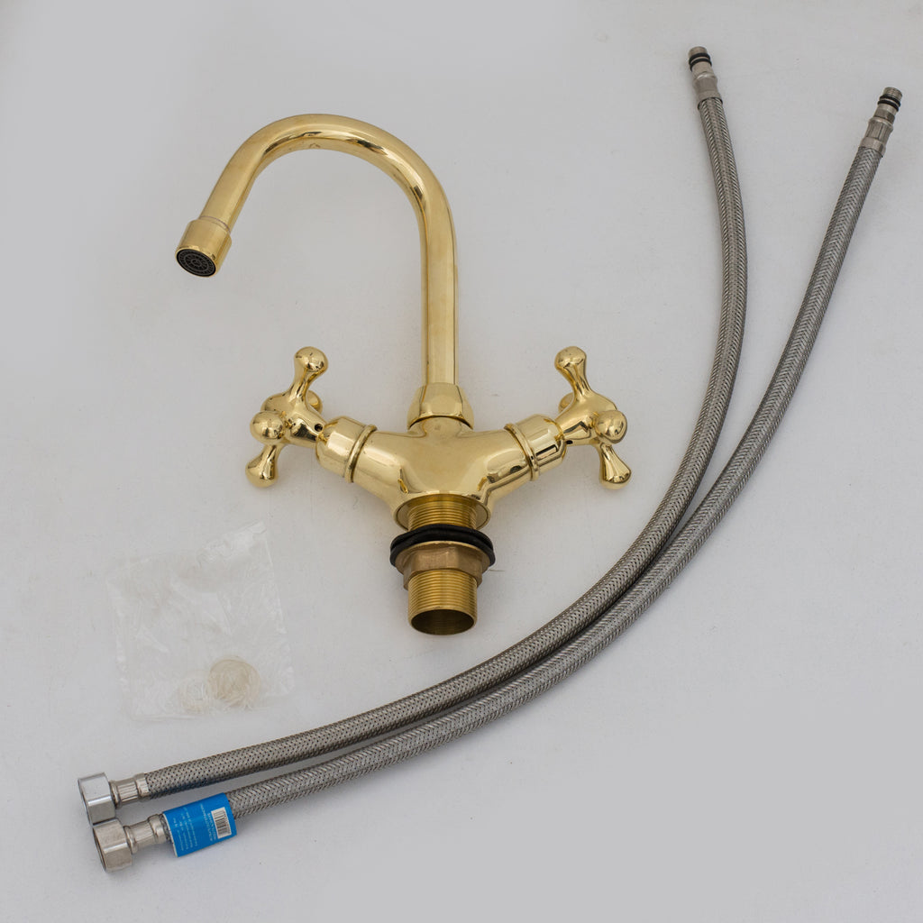 Unlacquered Brass Bathroom Bidet Faucet, Single Hole Bidet Tap, Deck-Mounted Bidet Mixer Tap, Cross Handle Bidet