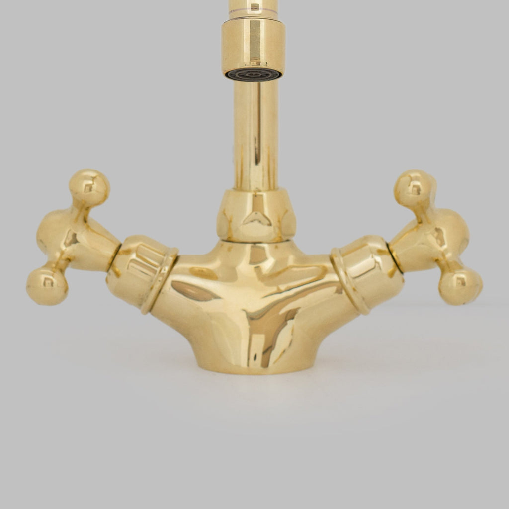 Unlacquered Brass Bathroom Bidet Faucet, Single Hole Bidet Tap, Deck-Mounted Bidet Mixer Tap, Cross Handle Bidet