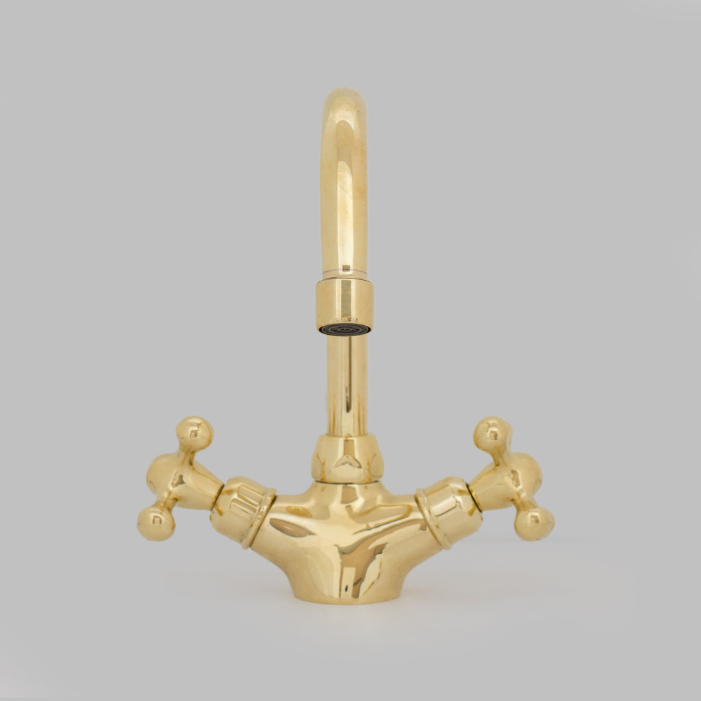 Unlacquered Brass Bathroom Bidet Faucet, Single Hole Bidet Tap, Deck-Mounted Bidet Mixer Tap, Cross Handle Bidet