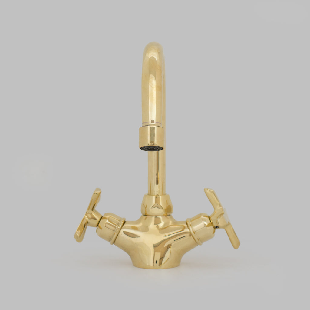 Unlacquered Brass Bathroom Bidet Faucet, Single Hole Bidet Tap, Deck-Mounted Bidet Mixer Tap, Cross Handle Bidet
