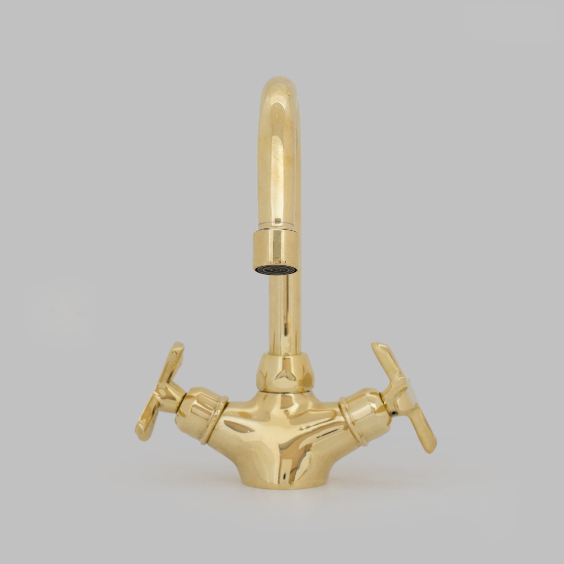 Unlacquered Brass Bathroom Bidet Faucet, Single Hole Bidet Tap, Deck-Mounted Bidet Mixer Tap, Cross Handle Bidet