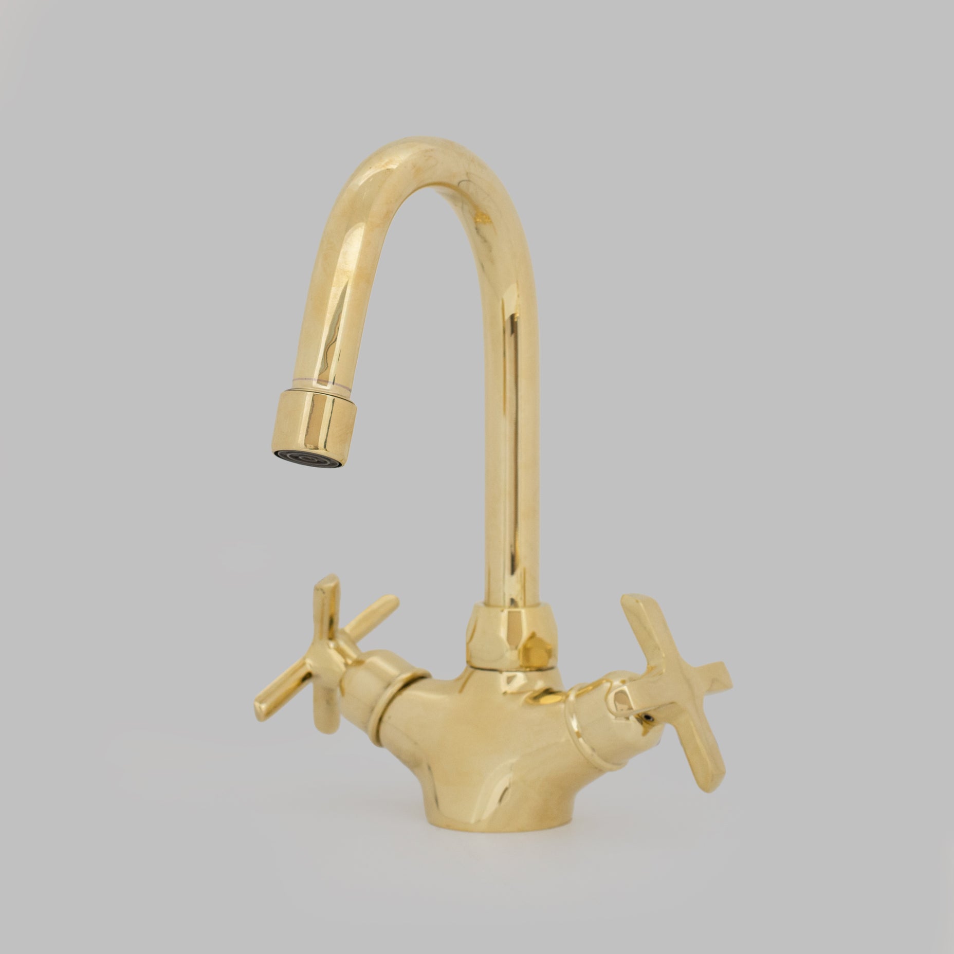 Unlacquered Brass Bathroom Bidet Faucet, Single Hole Bidet Tap, Deck-Mounted Bidet Mixer Tap, Cross Handle Bidet