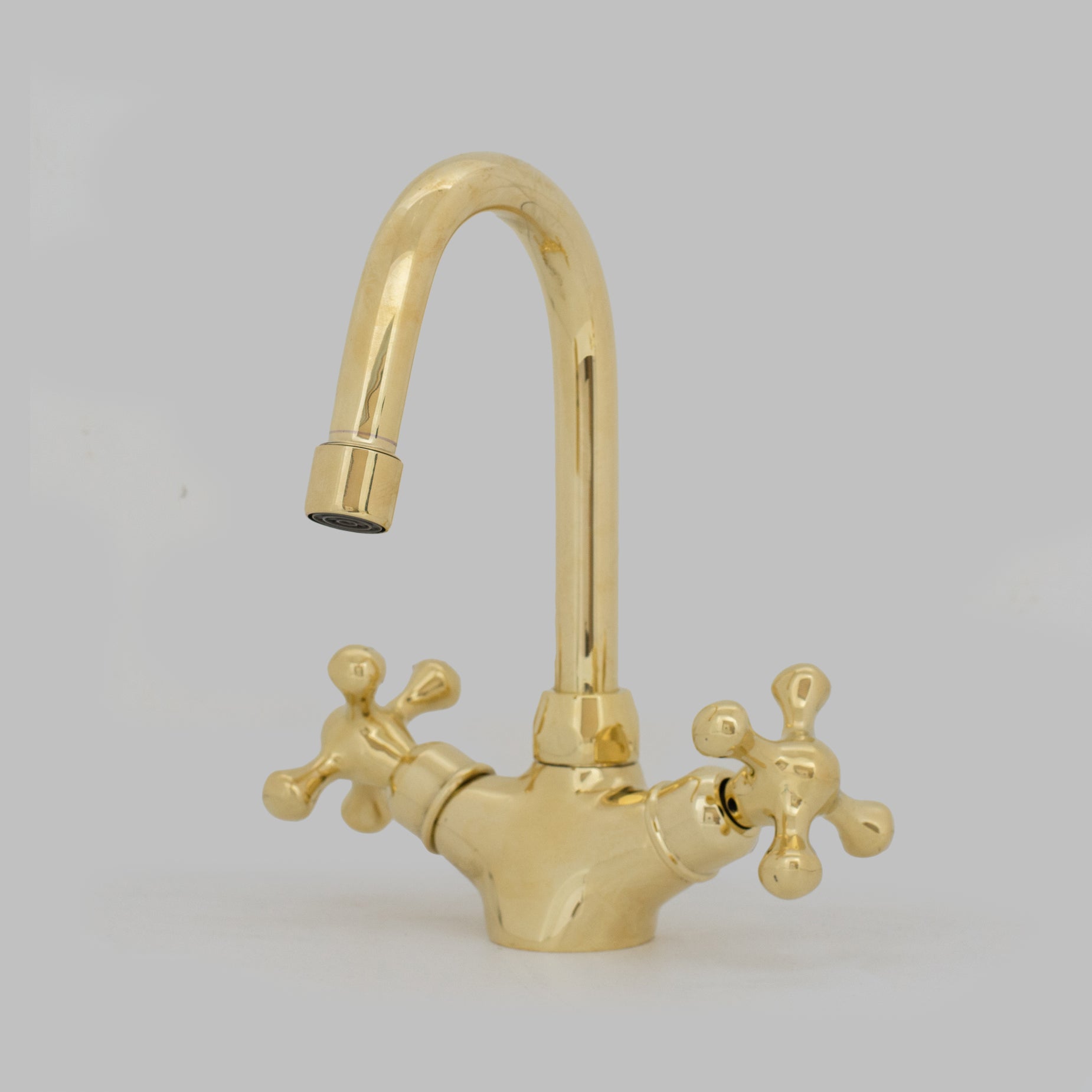 Unlacquered Brass Bathroom Bidet Faucet, Single Hole Bidet Tap, Deck-Mounted Bidet Mixer Tap, Cross Handle Bidet
