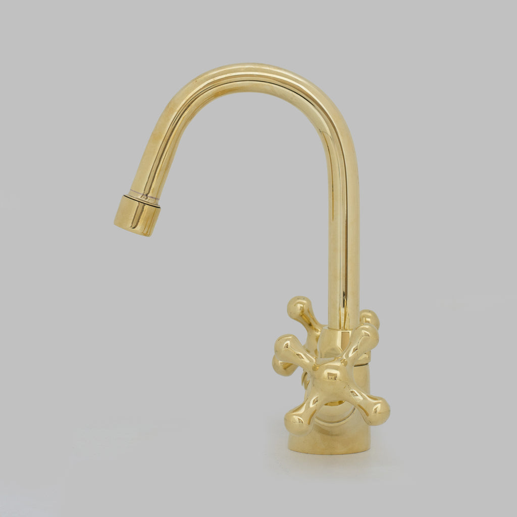 Unlacquered Brass Bathroom Bidet Faucet, Single Hole Bidet Tap, Deck-Mounted Bidet Mixer Tap, Cross Handle Bidet
