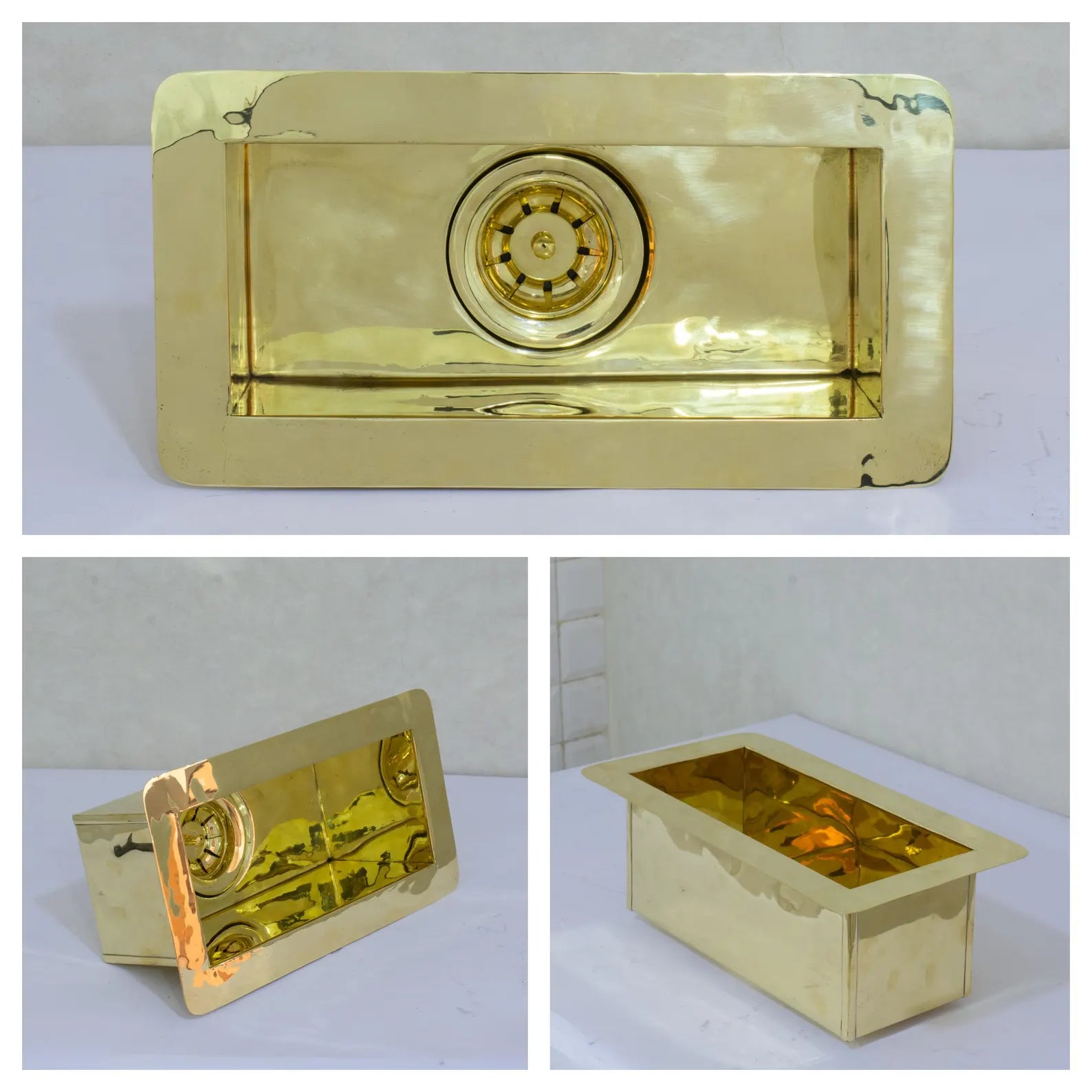 Solid Brass Undermount Sink, Small Rectangular Sink Kitchen, Single Bowl Sink With Strainer