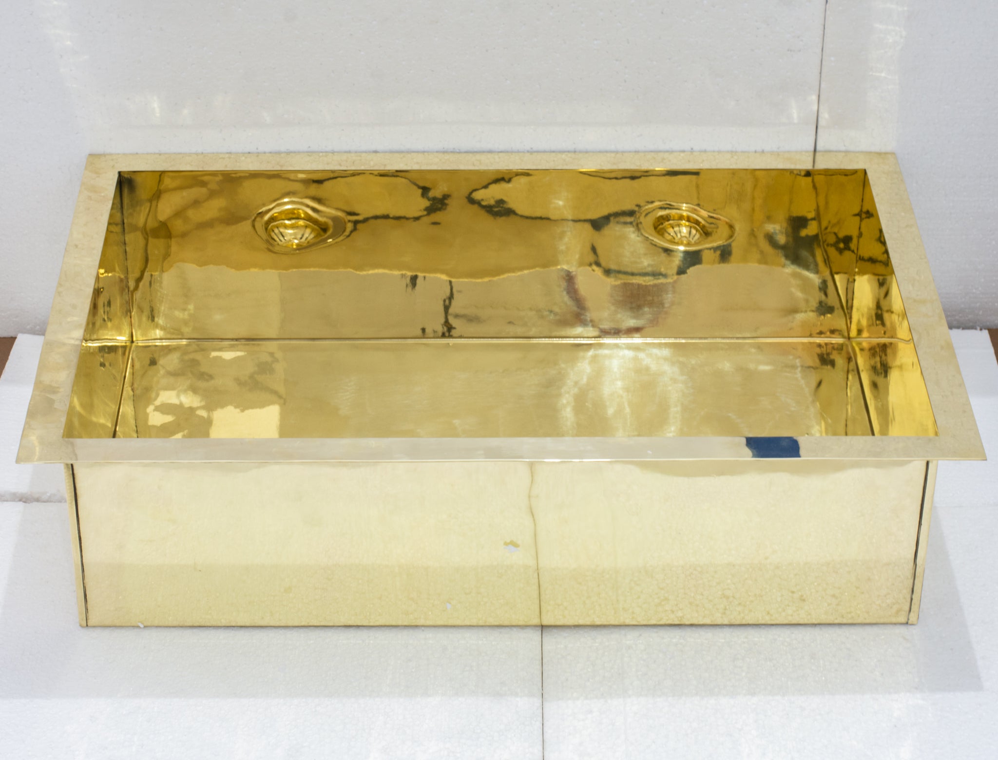 Smooth Unlacquered Brass Farmhouse Kitchen Sink | Double Drain