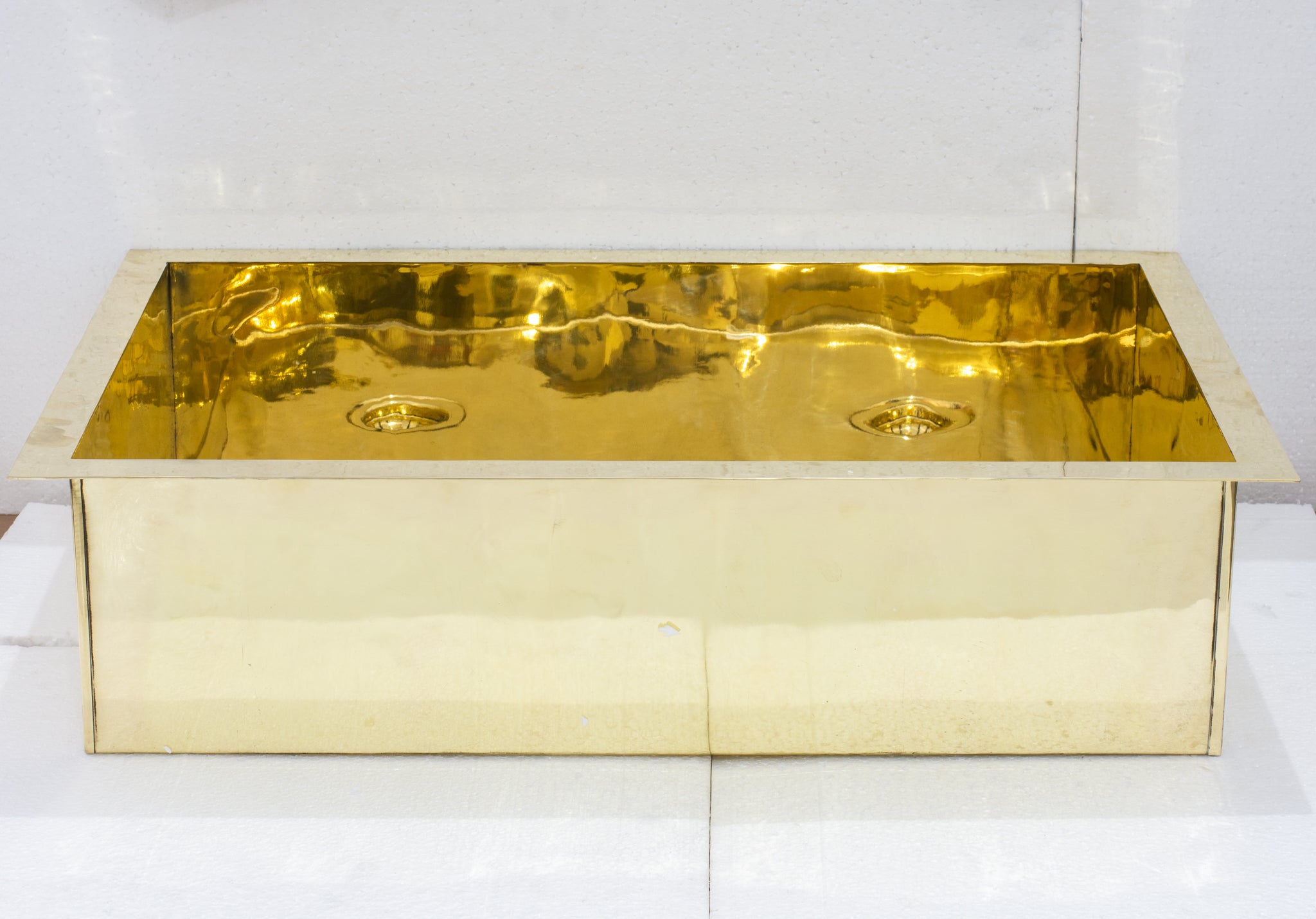 Smooth Unlacquered Brass Farmhouse Kitchen Sink | Double Drain