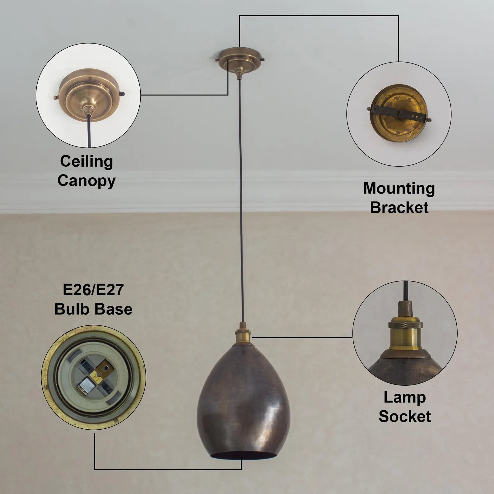 Smooth Oil Rubbed Brass Cone Pendant Light, Kitchen Island Ceiling Lamp