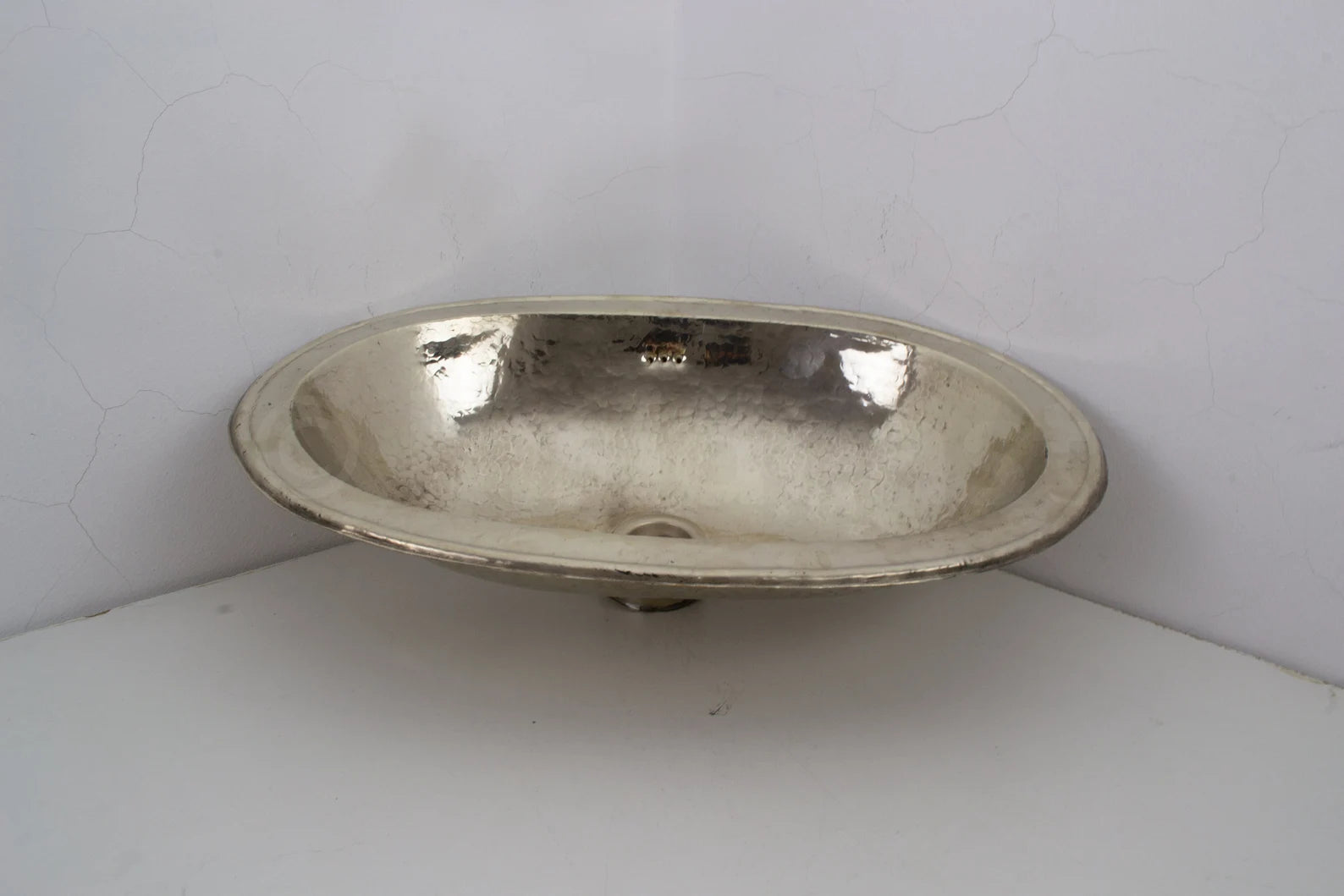 Handcrafted Smooth Oval Solid German Silver Sink, Drop In Sink (17,125”x11”)