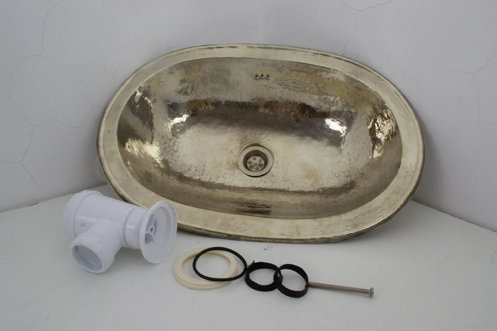 Handcrafted Smooth Oval Solid German Silver Sink, Drop In Sink (17,125”x11”)