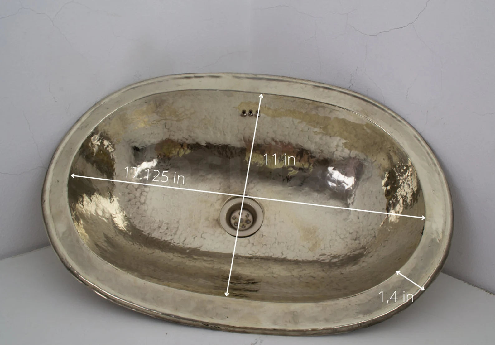 Handcrafted Smooth Oval Solid German Silver Sink, Drop In Sink (17,125”x11”)