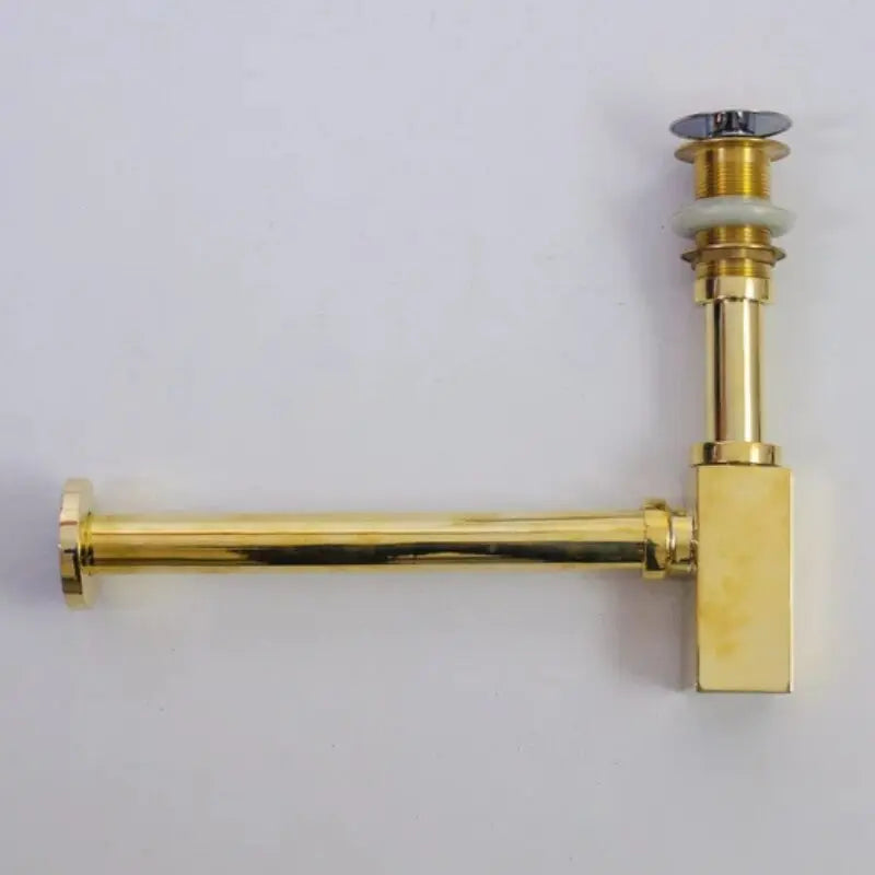 Solid Unlacquered Brass P-trap and Sink Stopper, Push Up Button, Pop Up Drain, Brass Water Trap