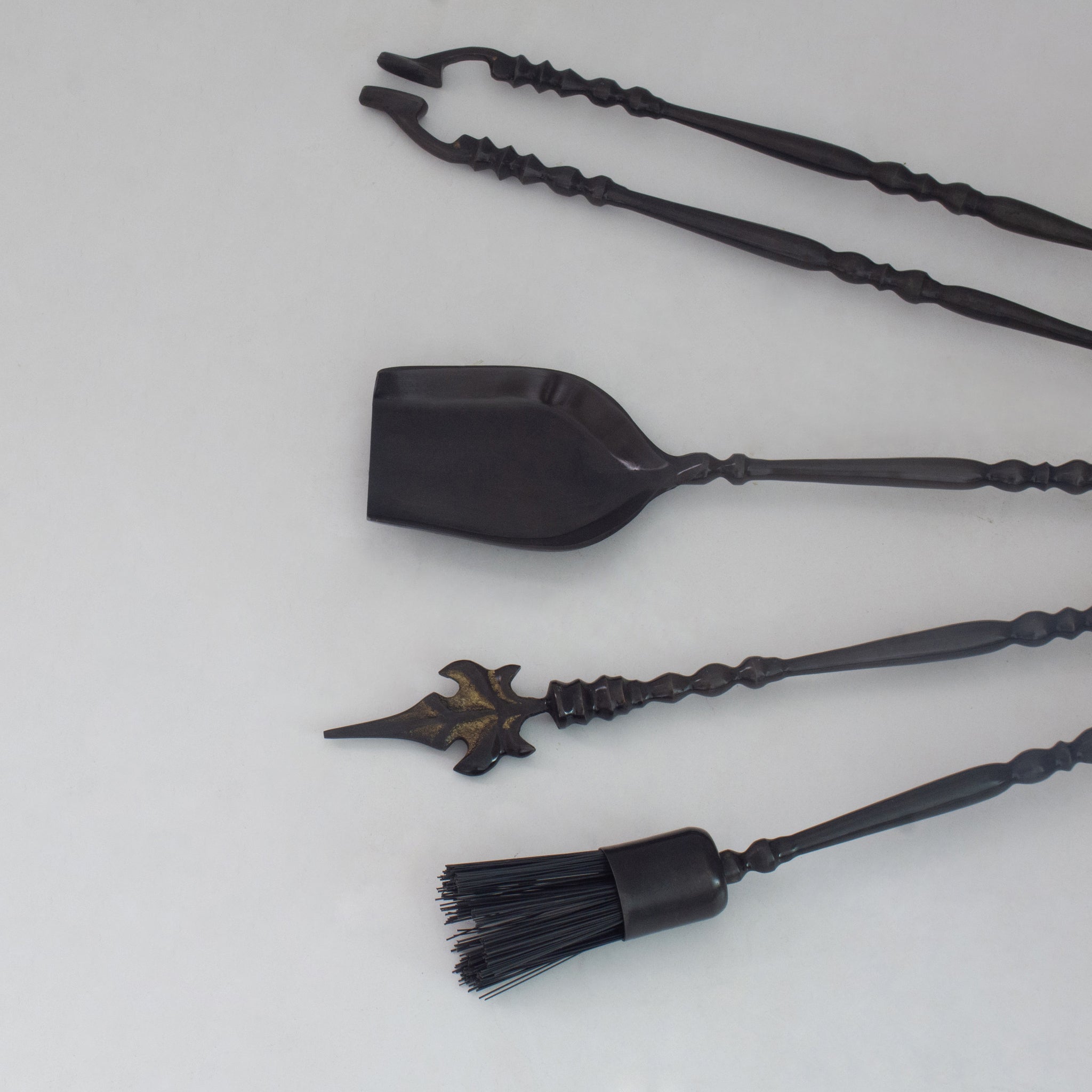 Solid Brass Black Fireplace Tools Set | Fire Tools Set Poker Tongs Shovel Broom