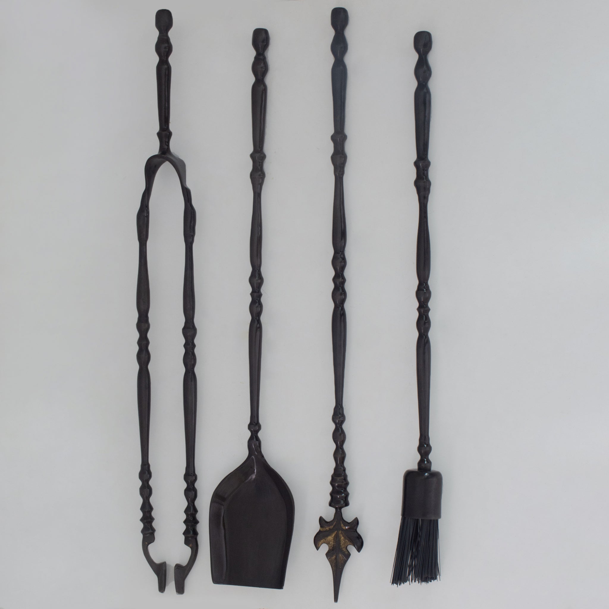 Solid Brass Black Wall-Mounted Fireplace Tool Set | Heavy Fire Tool Rack