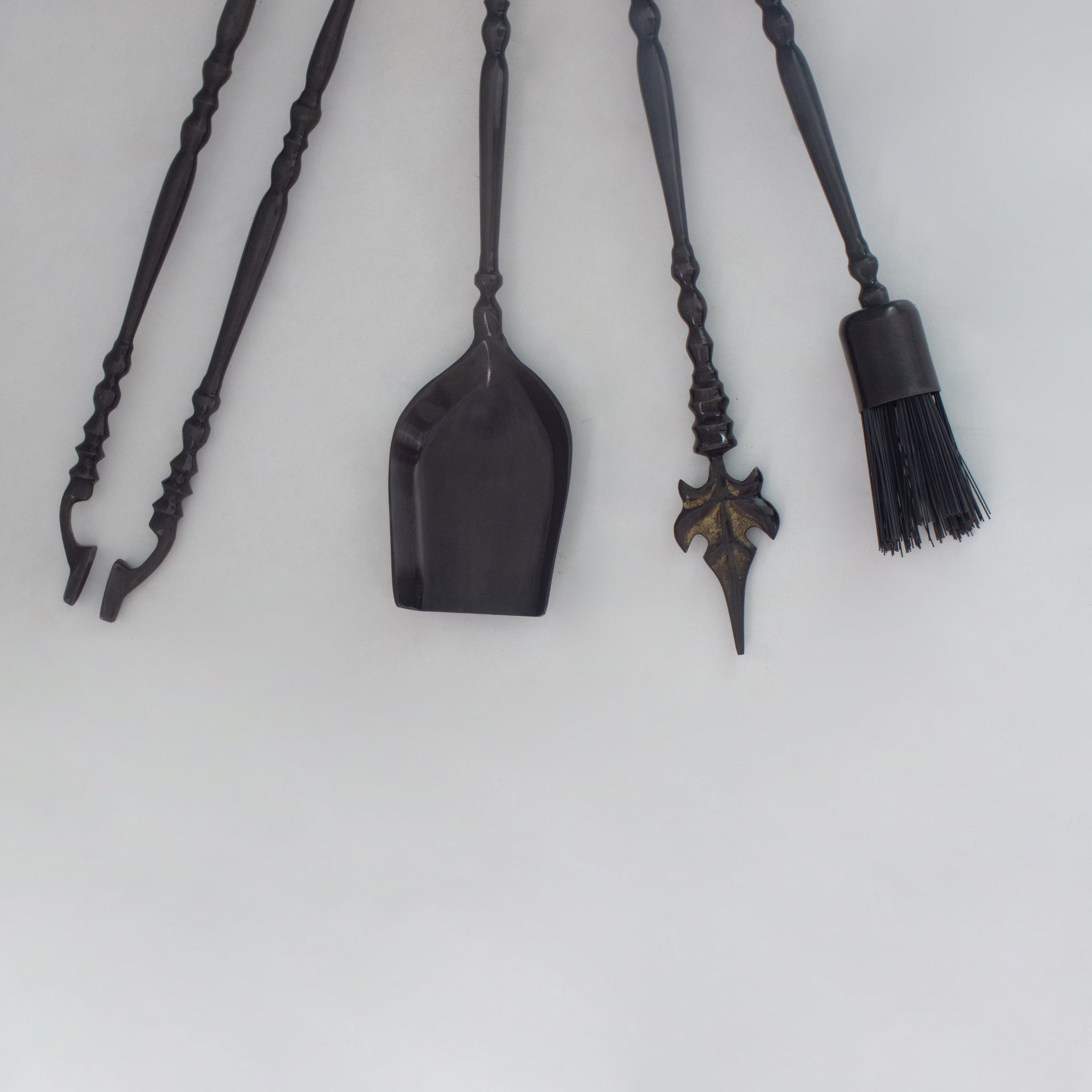 Solid Brass Black Wall-Mounted Fireplace Tool Set | Heavy Fire Tool Rack