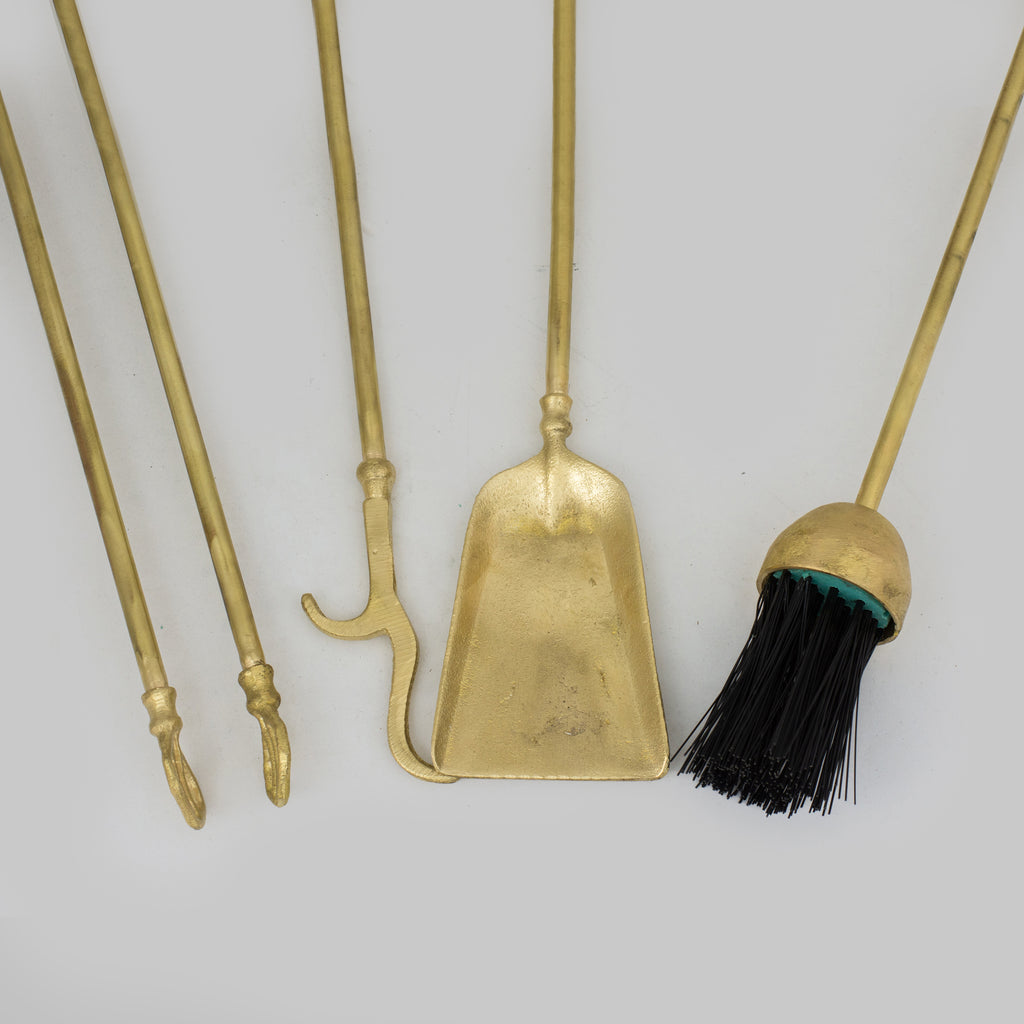 Solid Brass Fireplace Tools, Heavy Duty Fireside Set, Firewood Tongs With Stand
