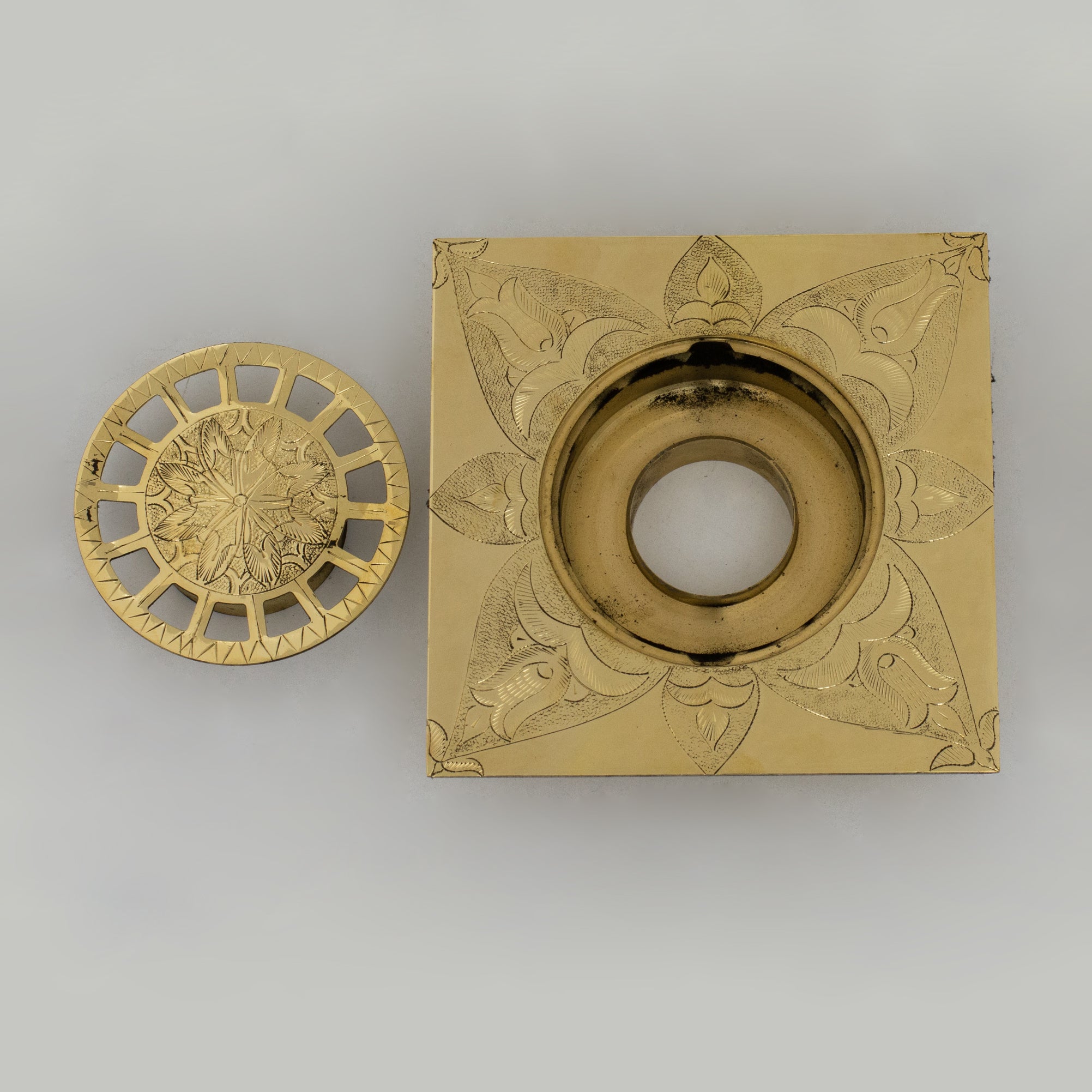 Engraved Traditional Style Brass Floor Drain | Shower floor