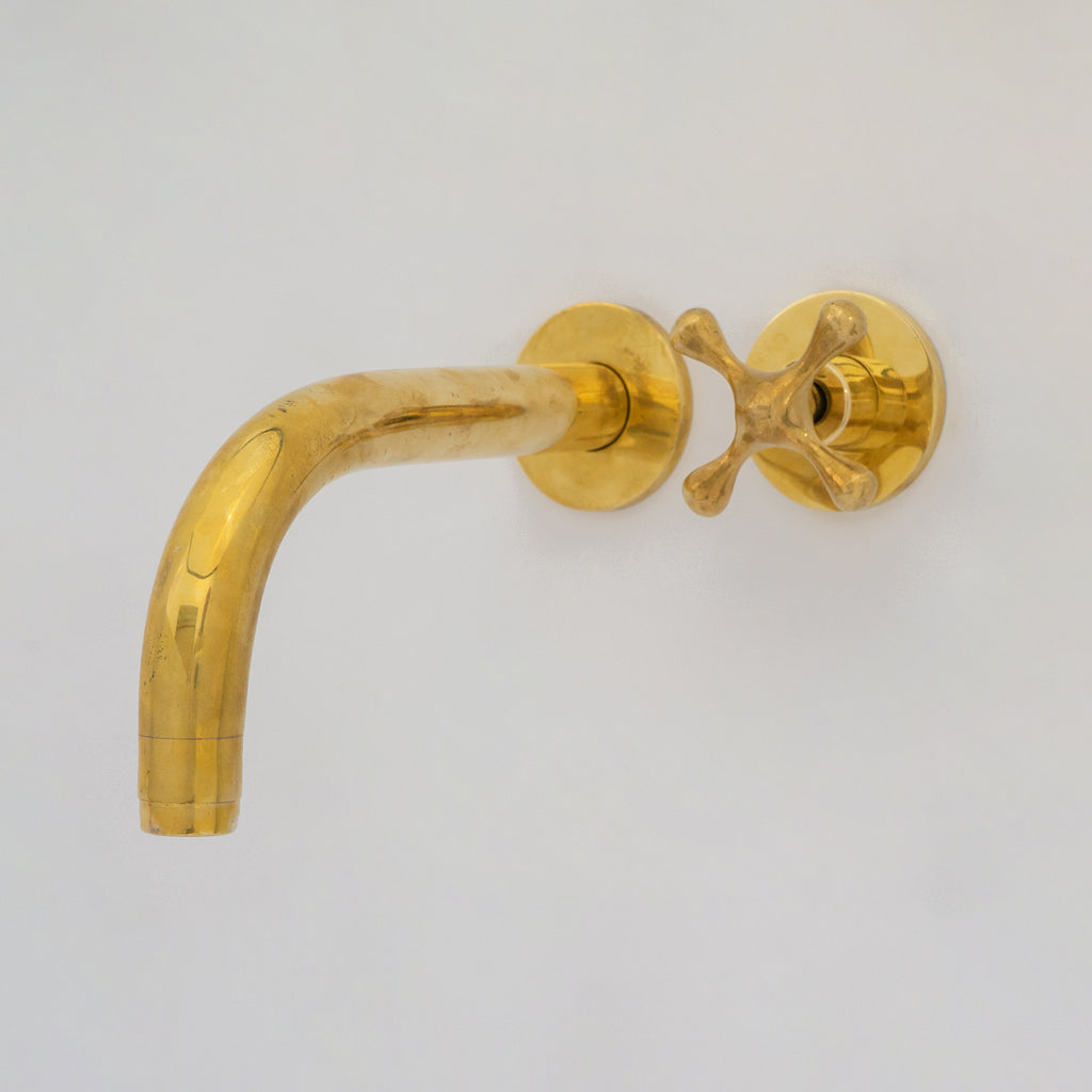 Solid Brass Wall Mount Cold Bathroom Faucet, Unlacquered Brass Bath Tap For Cold Water Only