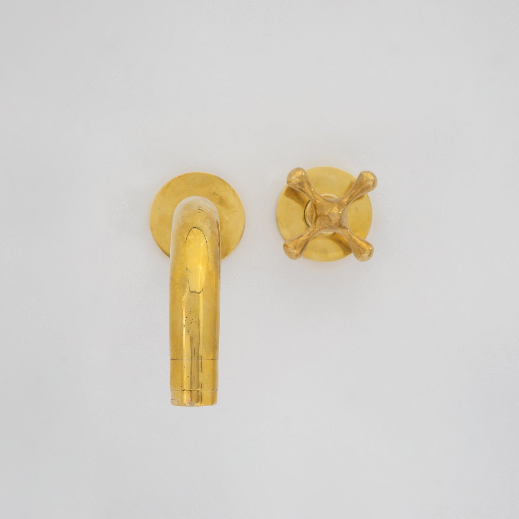 Solid Brass Wall Mount Cold Bathroom Faucet, Unlacquered Brass Bath Tap For Cold Water Only