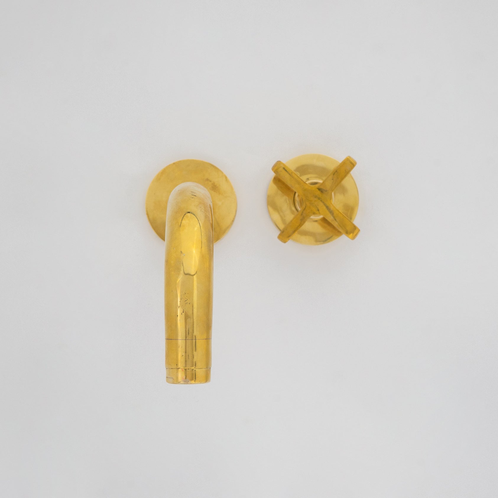 Solid Brass Wall Mount Cold Bathroom Faucet, Unlacquered Brass Bath Tap For Cold Water Only