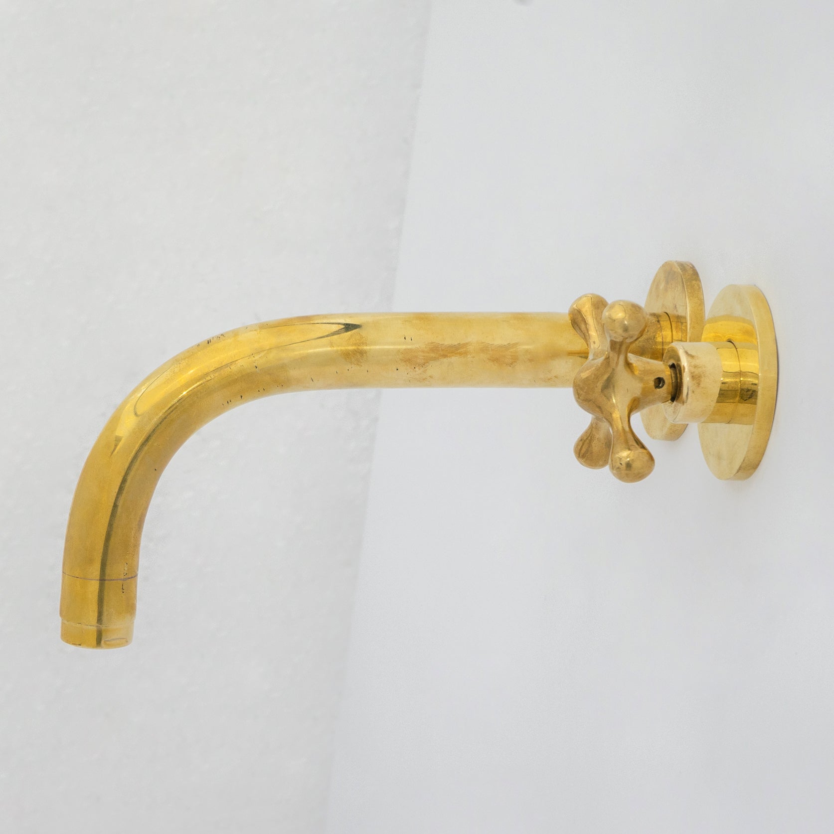 Solid Brass Wall Mount Cold Bathroom Faucet, Unlacquered Brass Bath Tap For Cold Water Only
