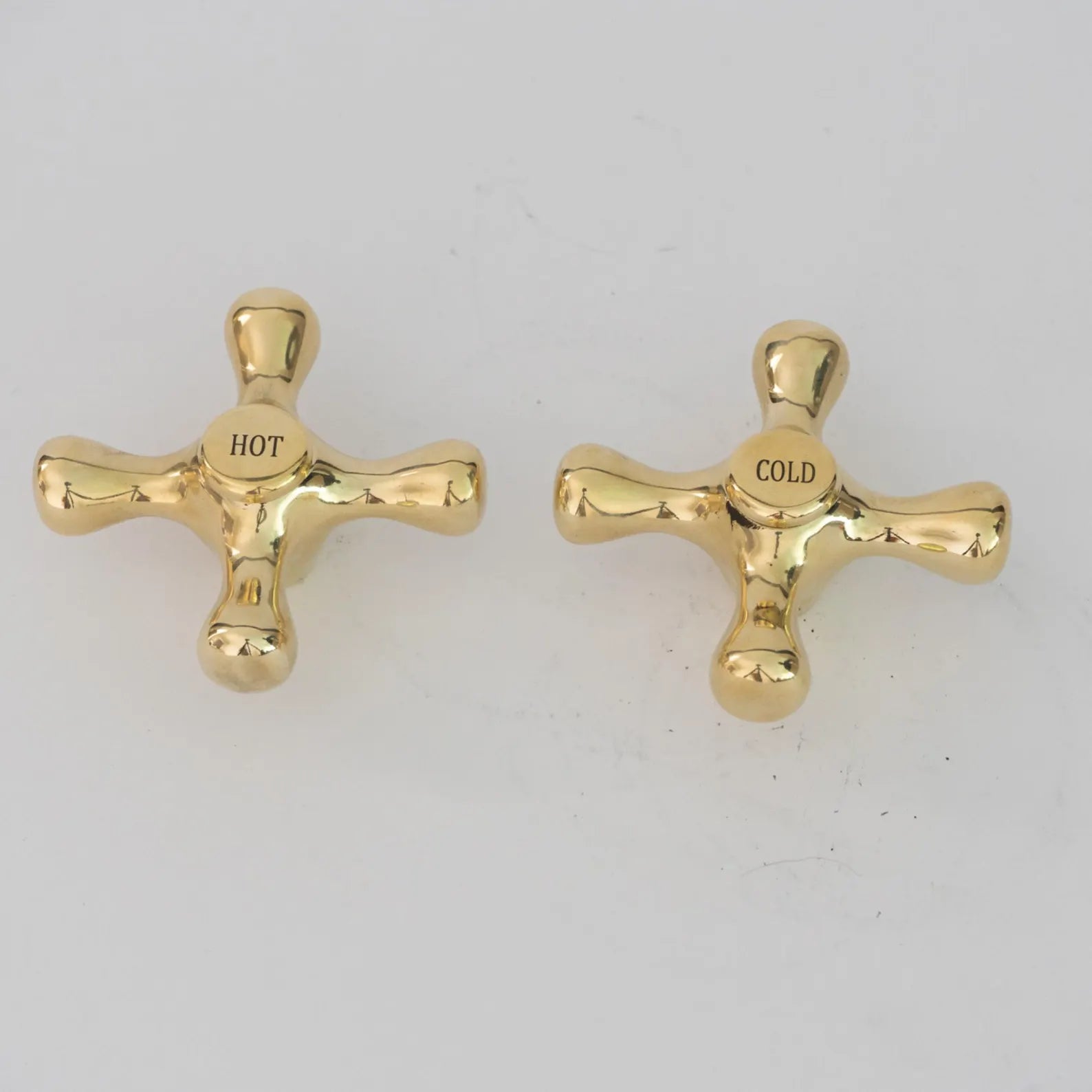 Solid Brass Cross Faucet Handles, Vintage Hot Cold Replacement Pair