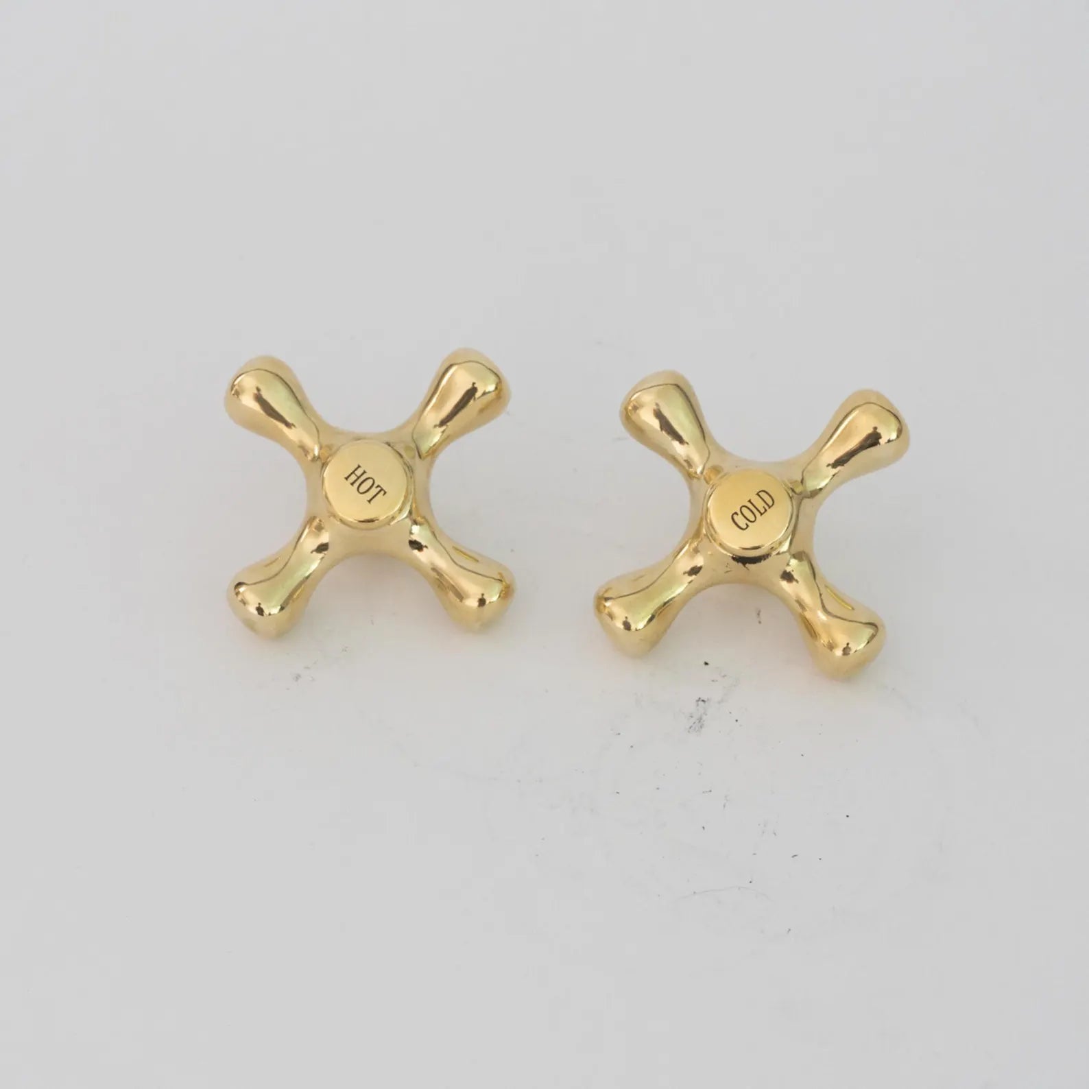 Solid Brass Cross Faucet Handles, Vintage Hot Cold Replacement Pair