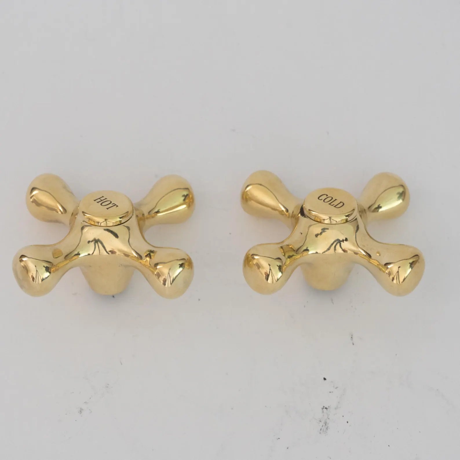 Solid Brass Cross Faucet Handles, Vintage Hot Cold Replacement Pair