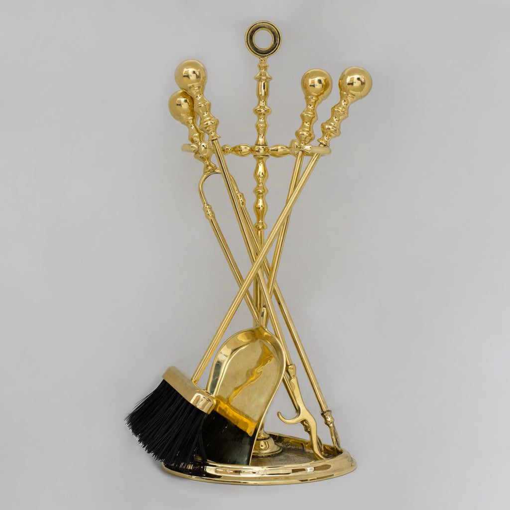 Solid Brass Fireplace Set Tools, Heavy Duty Fire Poker