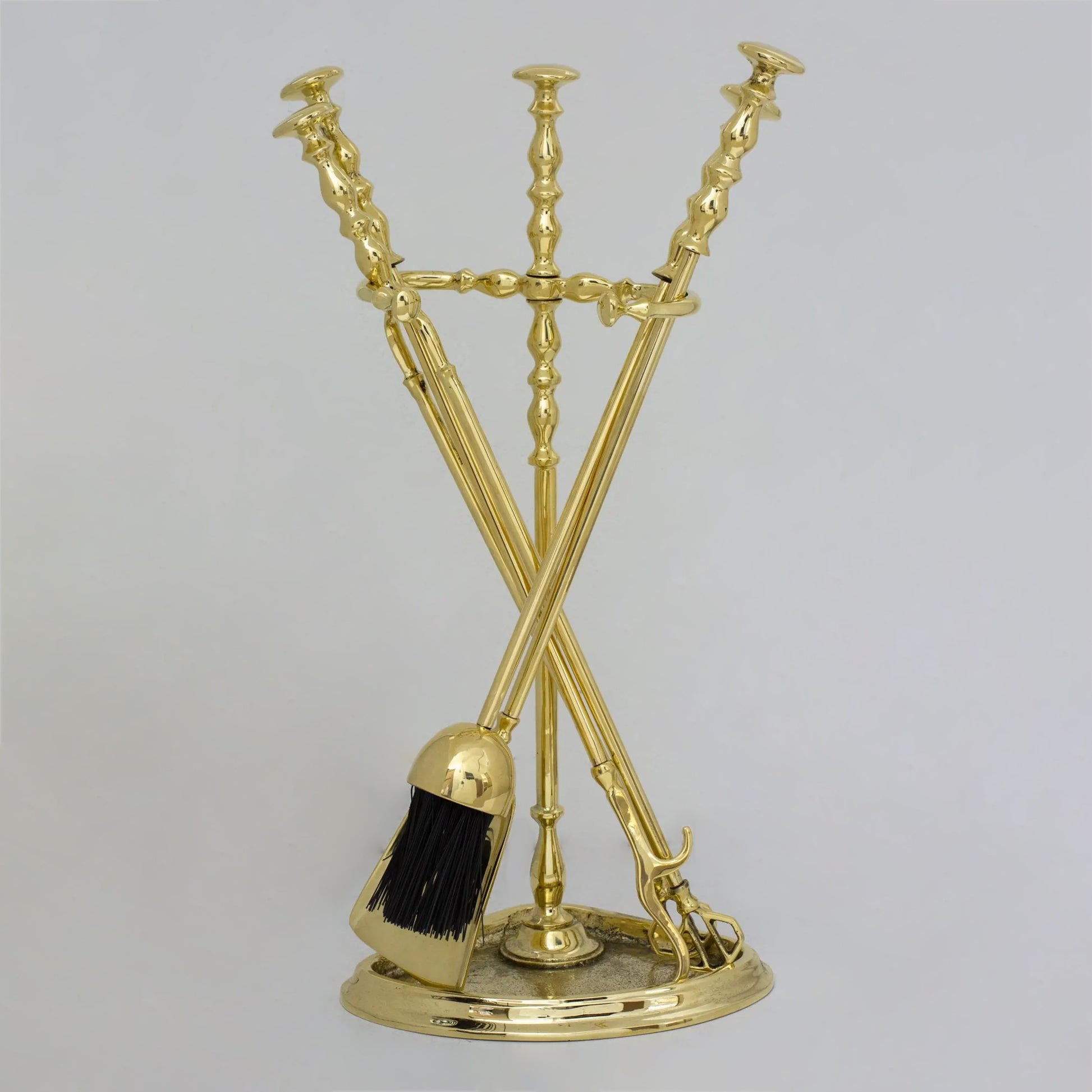 Solid Brass Fireplace Tools, Heavy Duty Fireside Set, Firewood Tongs With Stand